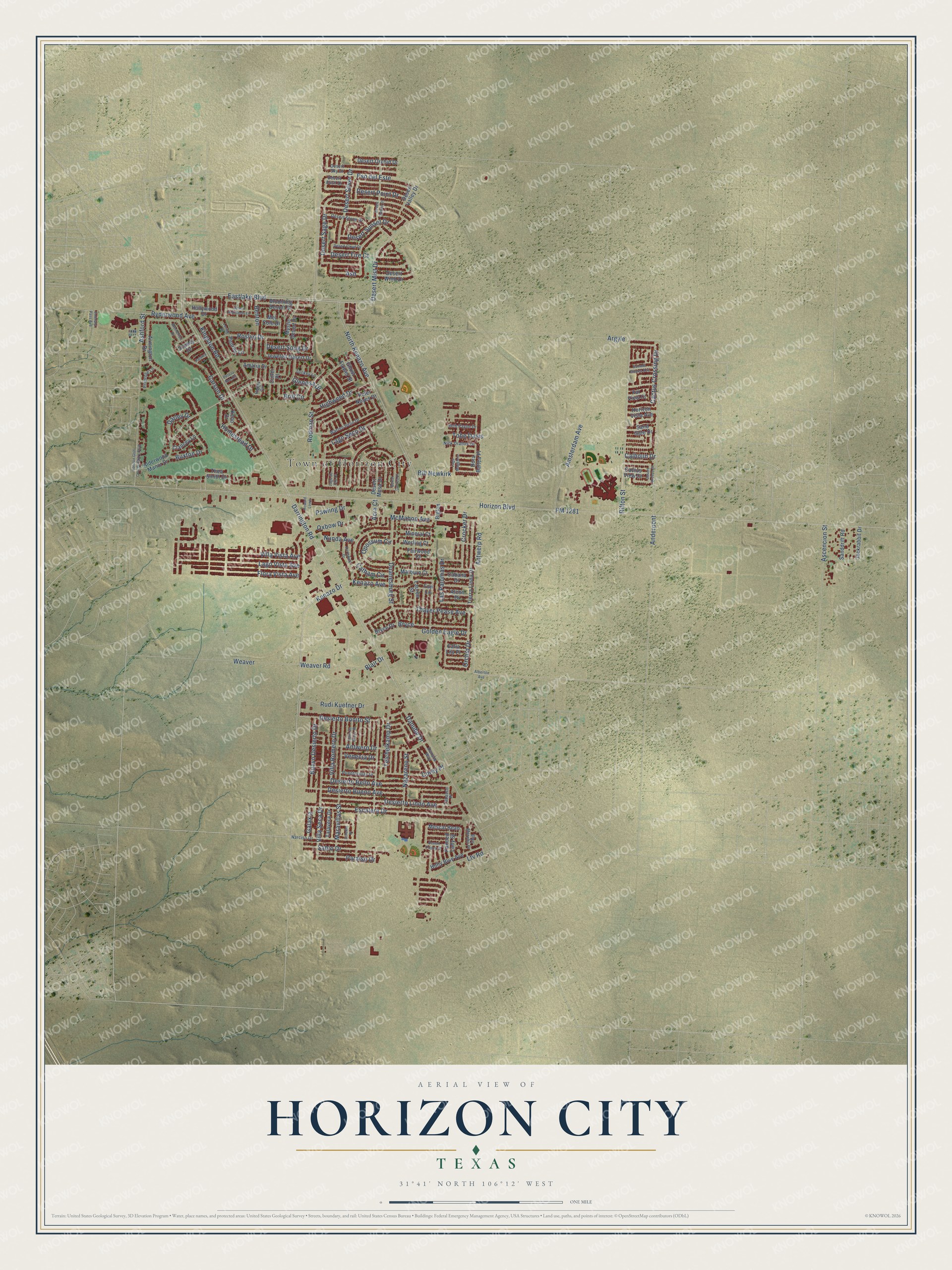 Watermarked full-map preview of Horizon City, Texas