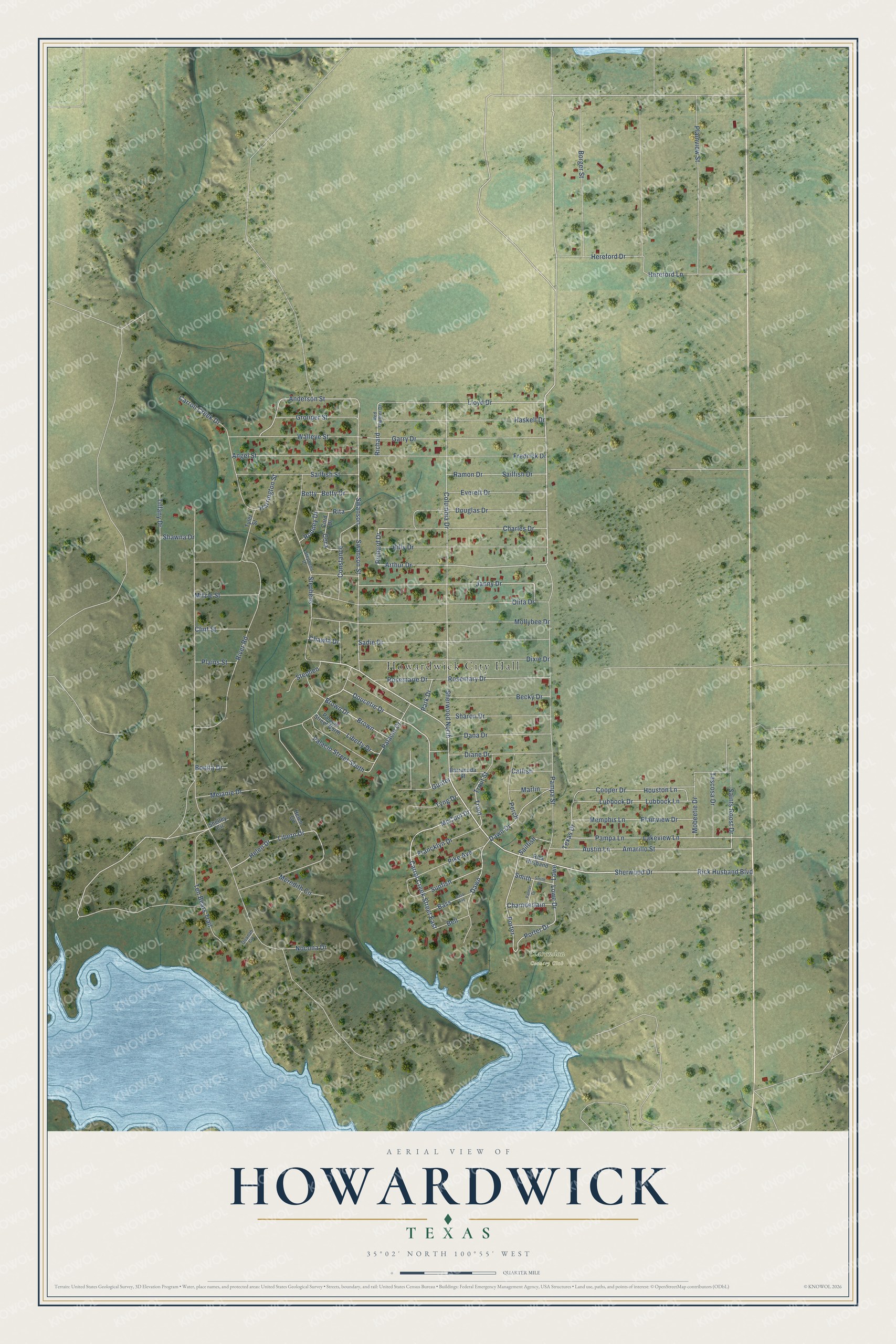 Watermarked full-map preview of Howardwick, Texas