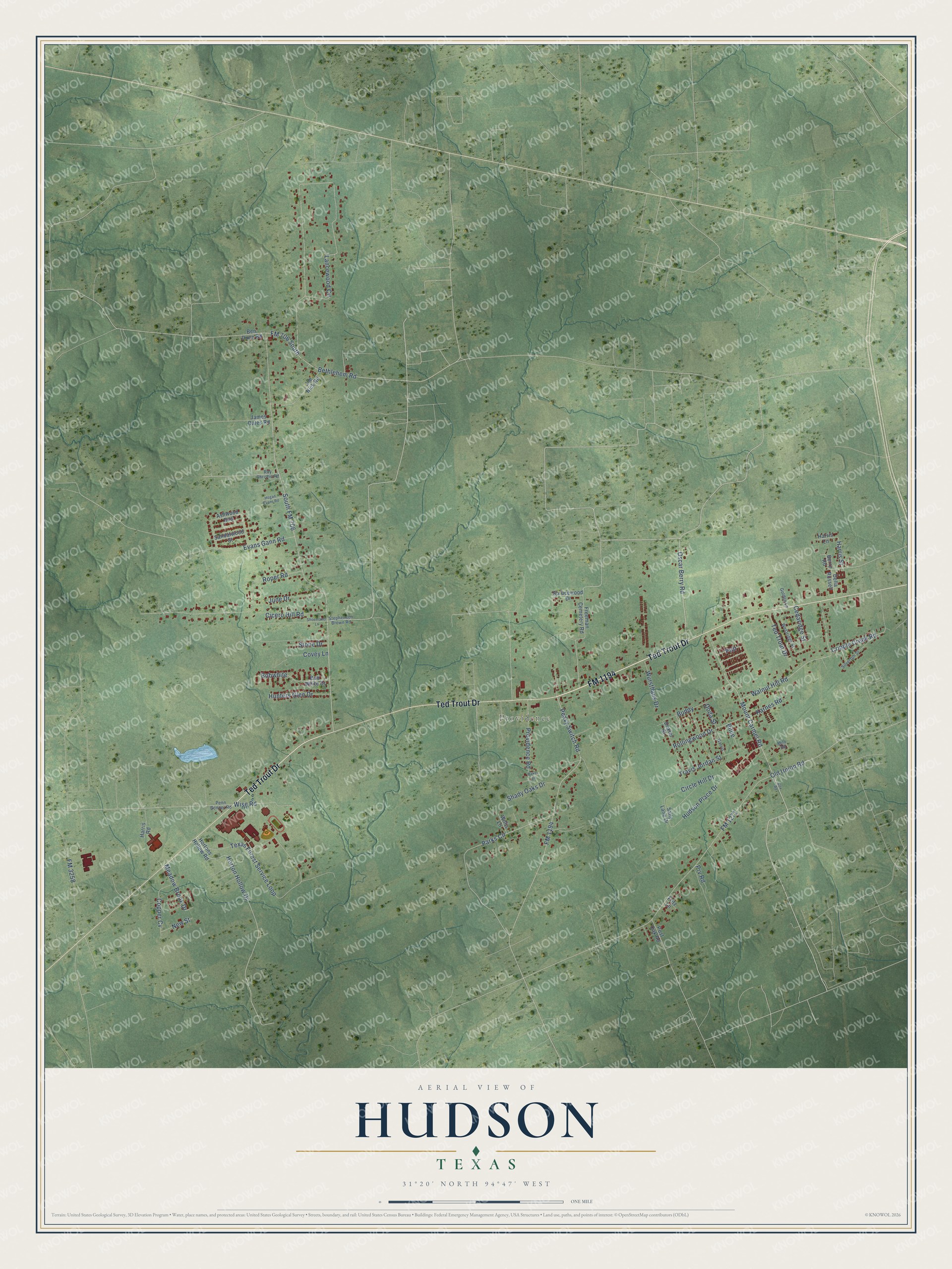 Watermarked full-map preview of Hudson, Texas