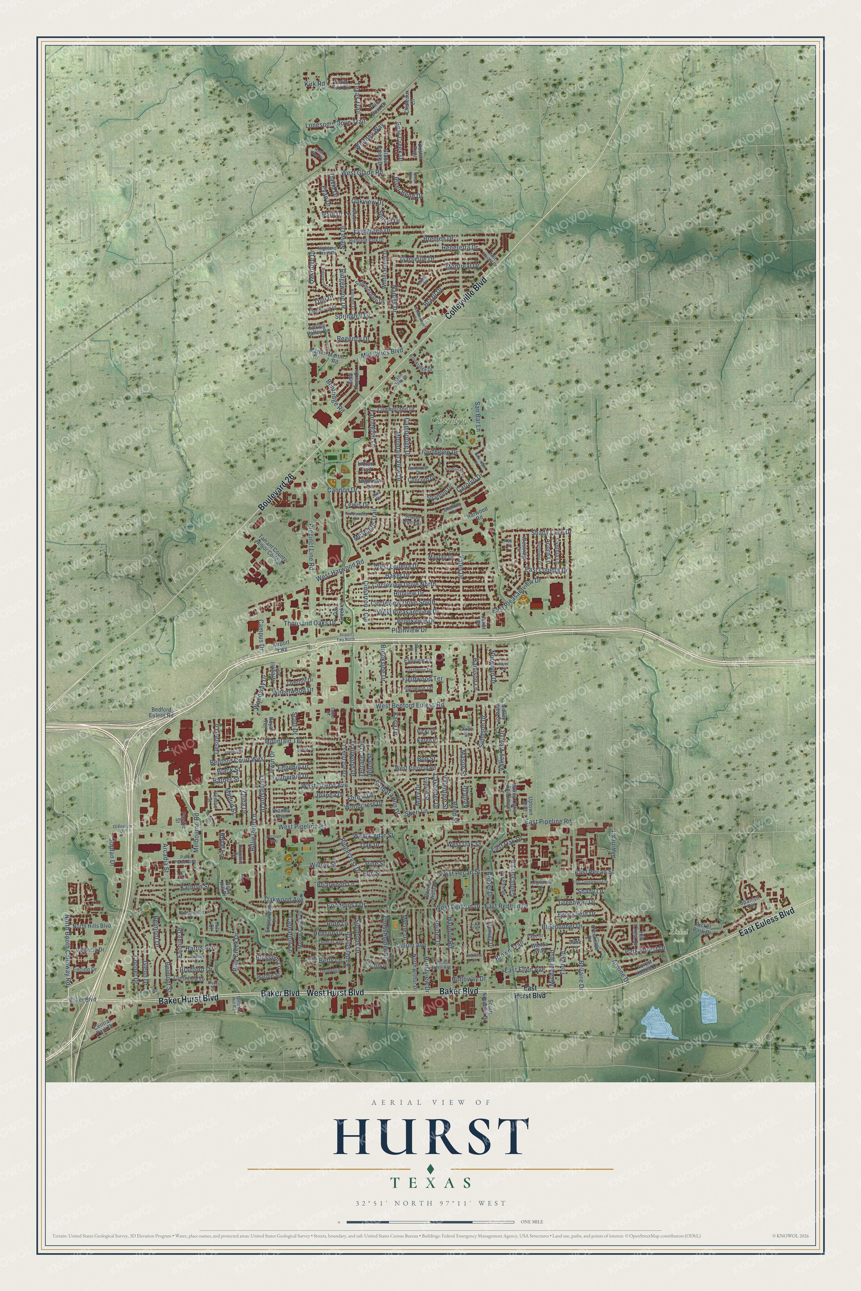 Watermarked full-map preview of Hurst, Texas