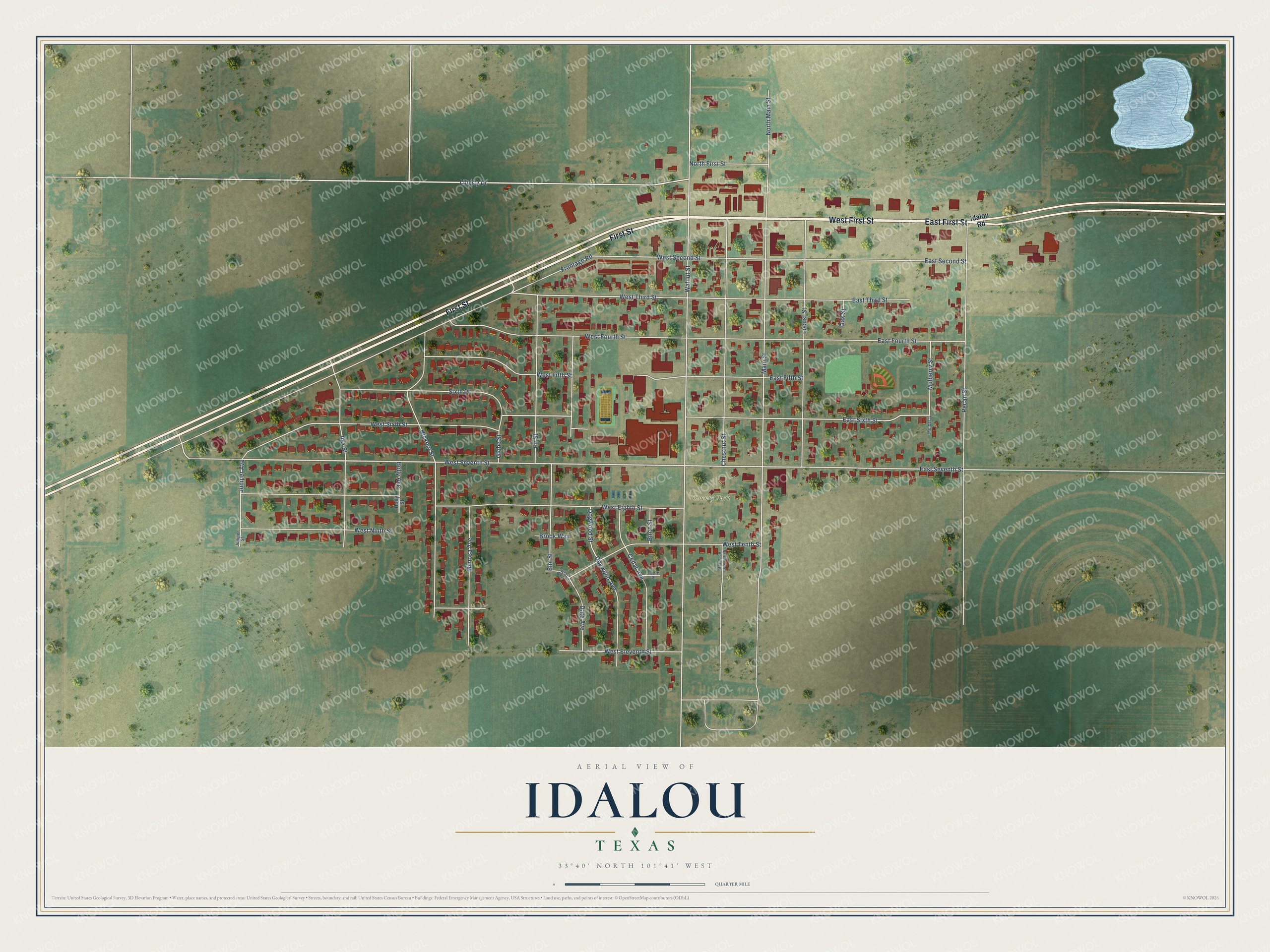 Watermarked full-map preview of Idalou, Texas