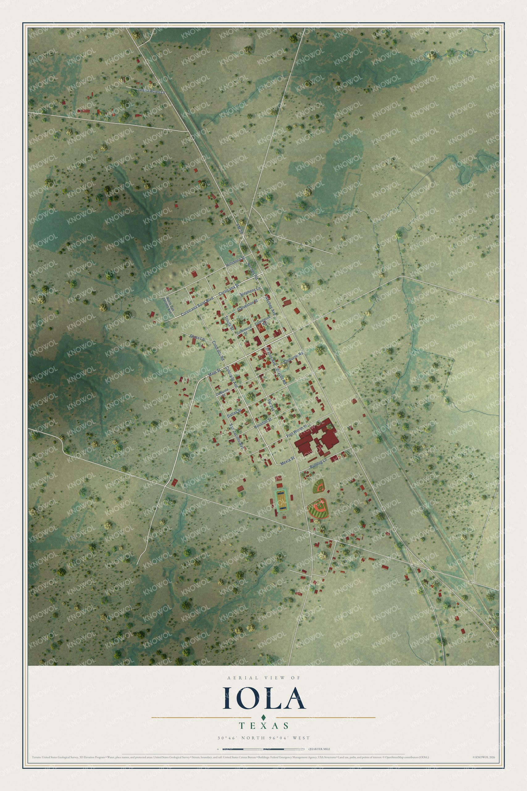 Watermarked full-map preview of Iola, Texas