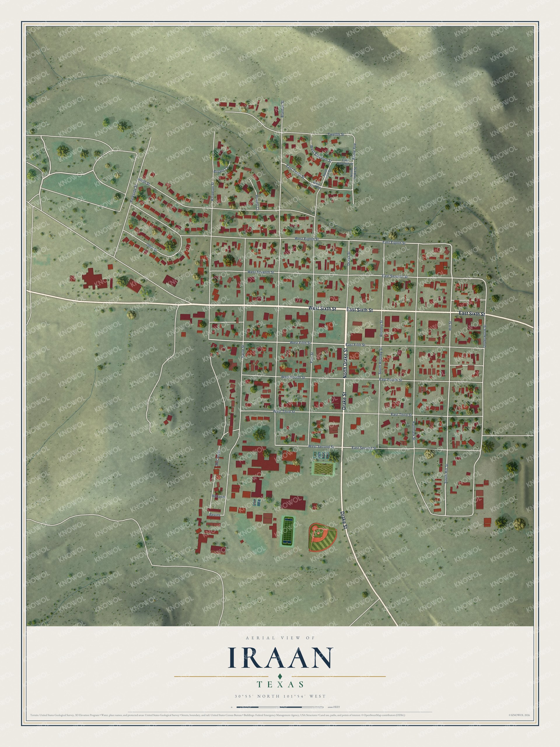 Watermarked full-map preview of Iraan, Texas