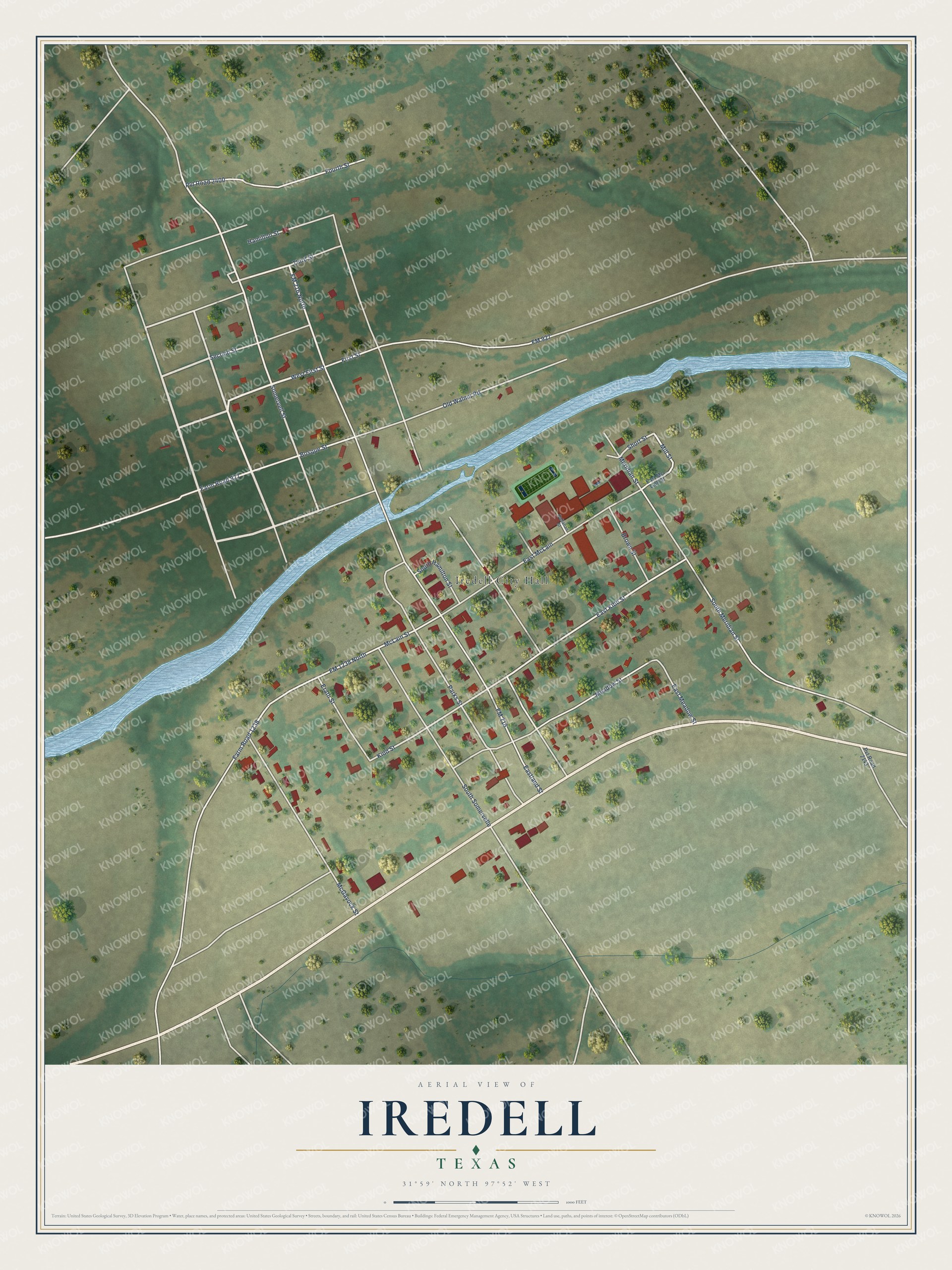 Watermarked full-map preview of Iredell, Texas