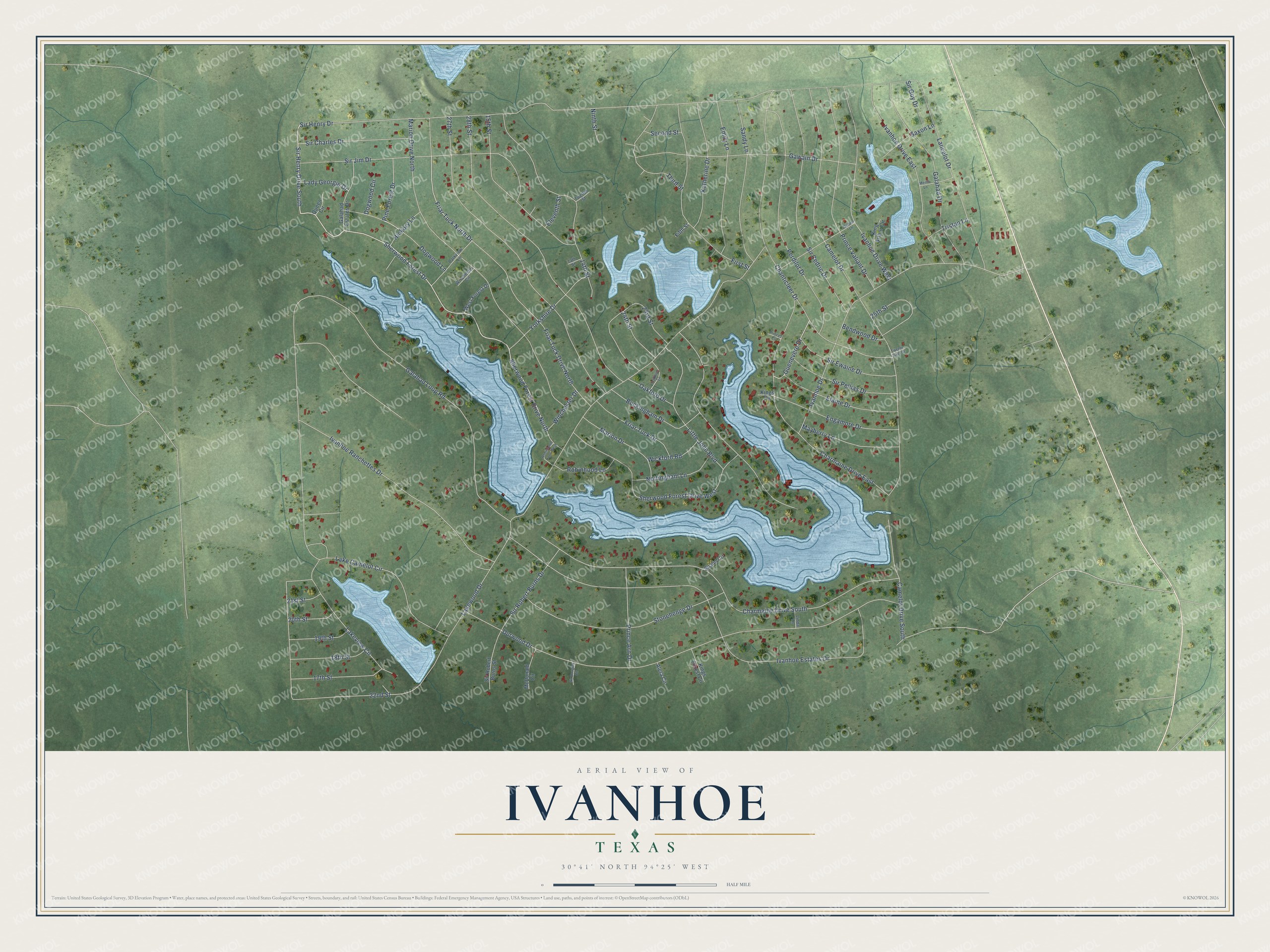 Watermarked full-map preview of Ivanhoe, Texas