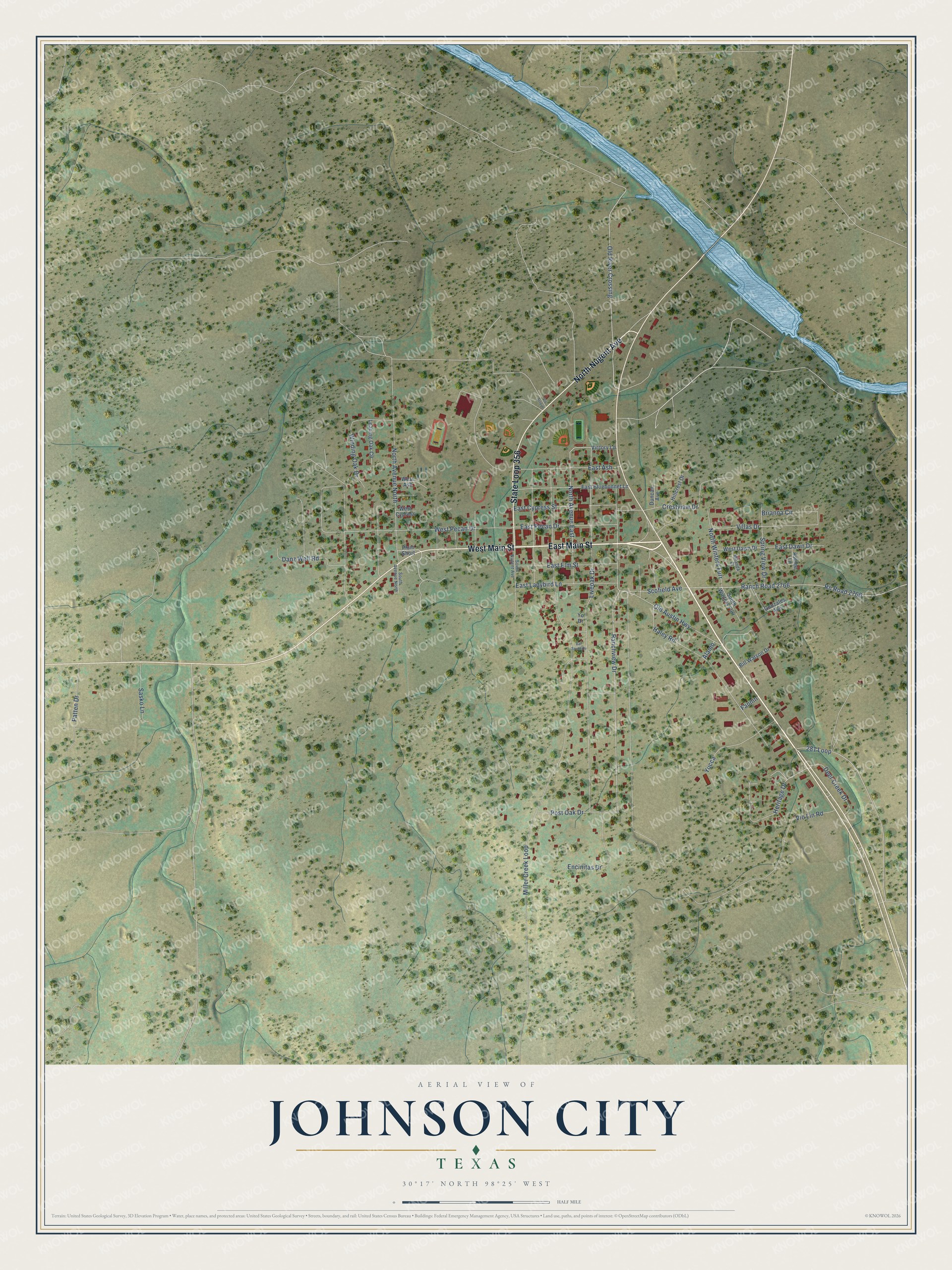 Watermarked full-map preview of Johnson City, Texas