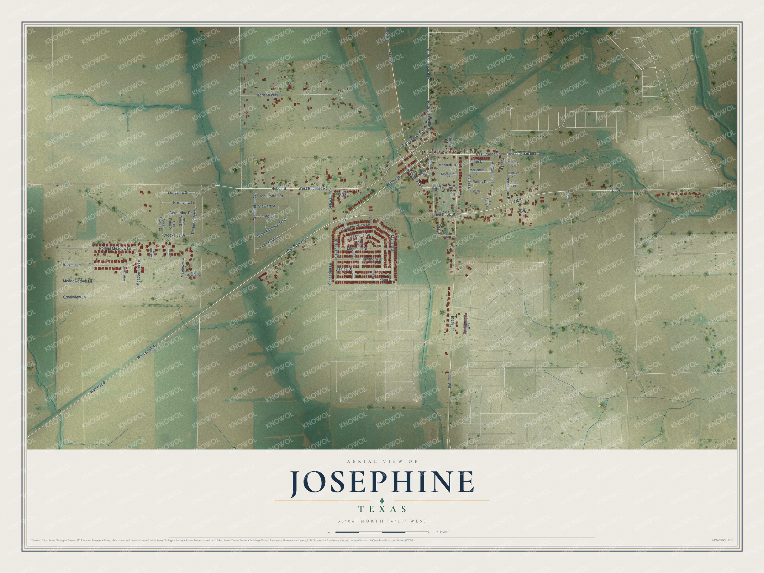 Watermarked full-map preview of Josephine, Texas
