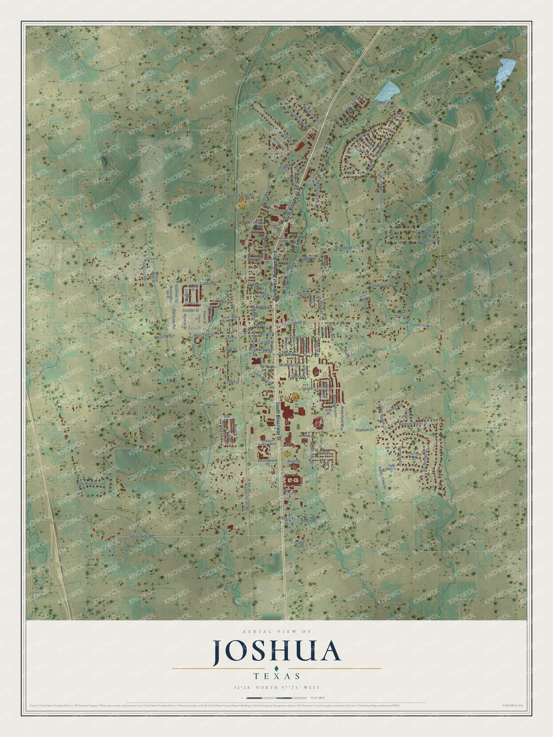 Watermarked full-map preview of Joshua, Texas
