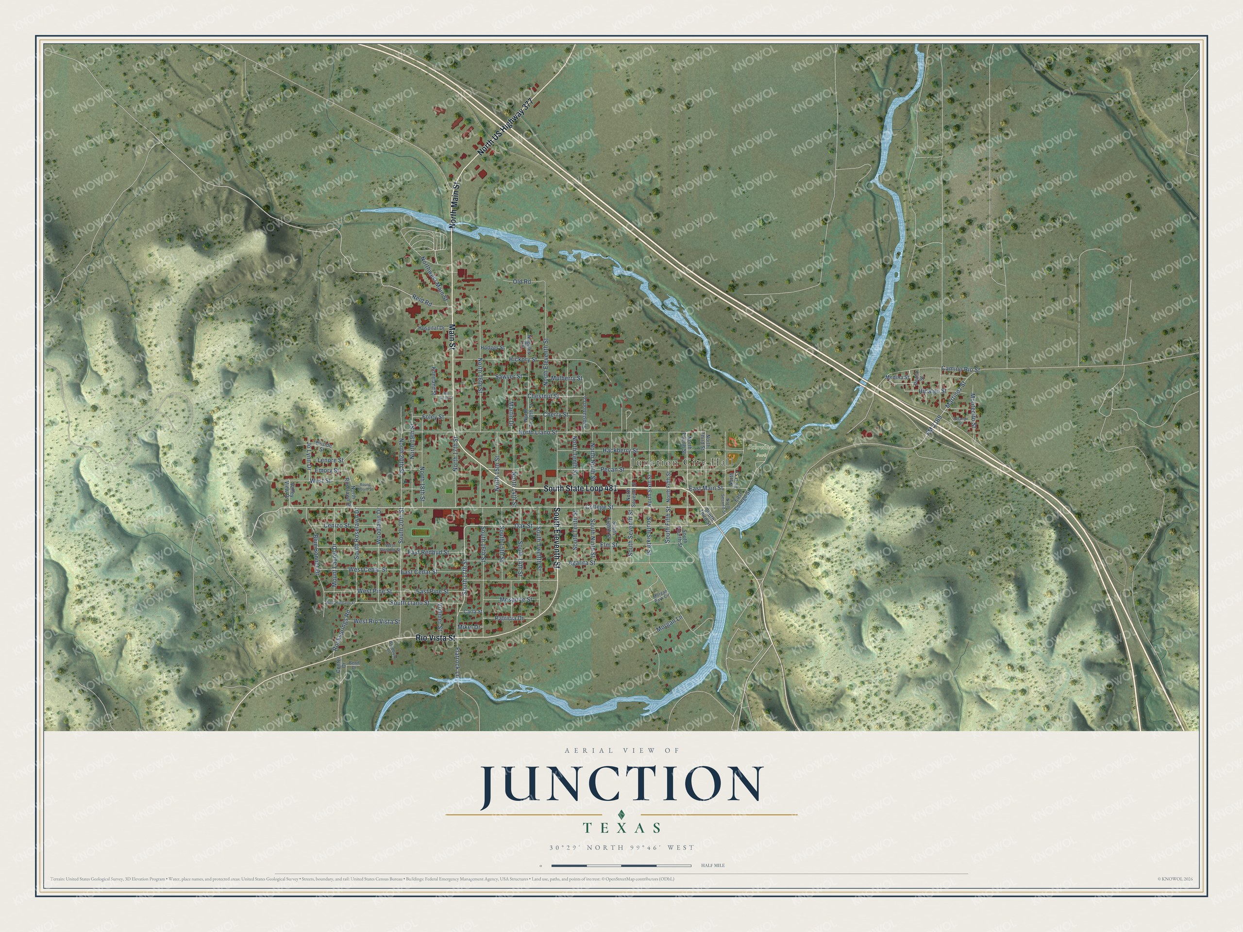 Watermarked full-map preview of Junction, Texas