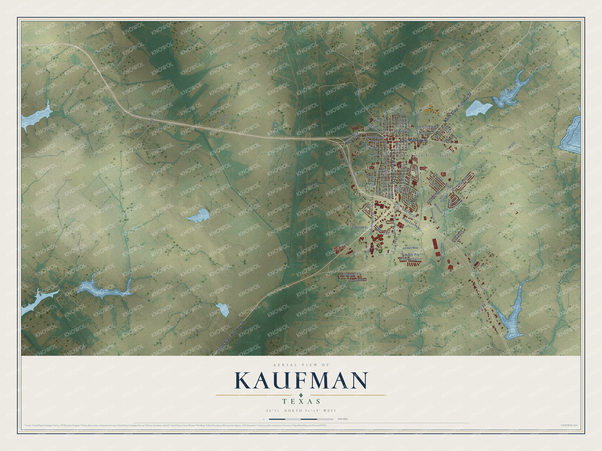 Watermarked full-map preview of Kaufman, Texas
