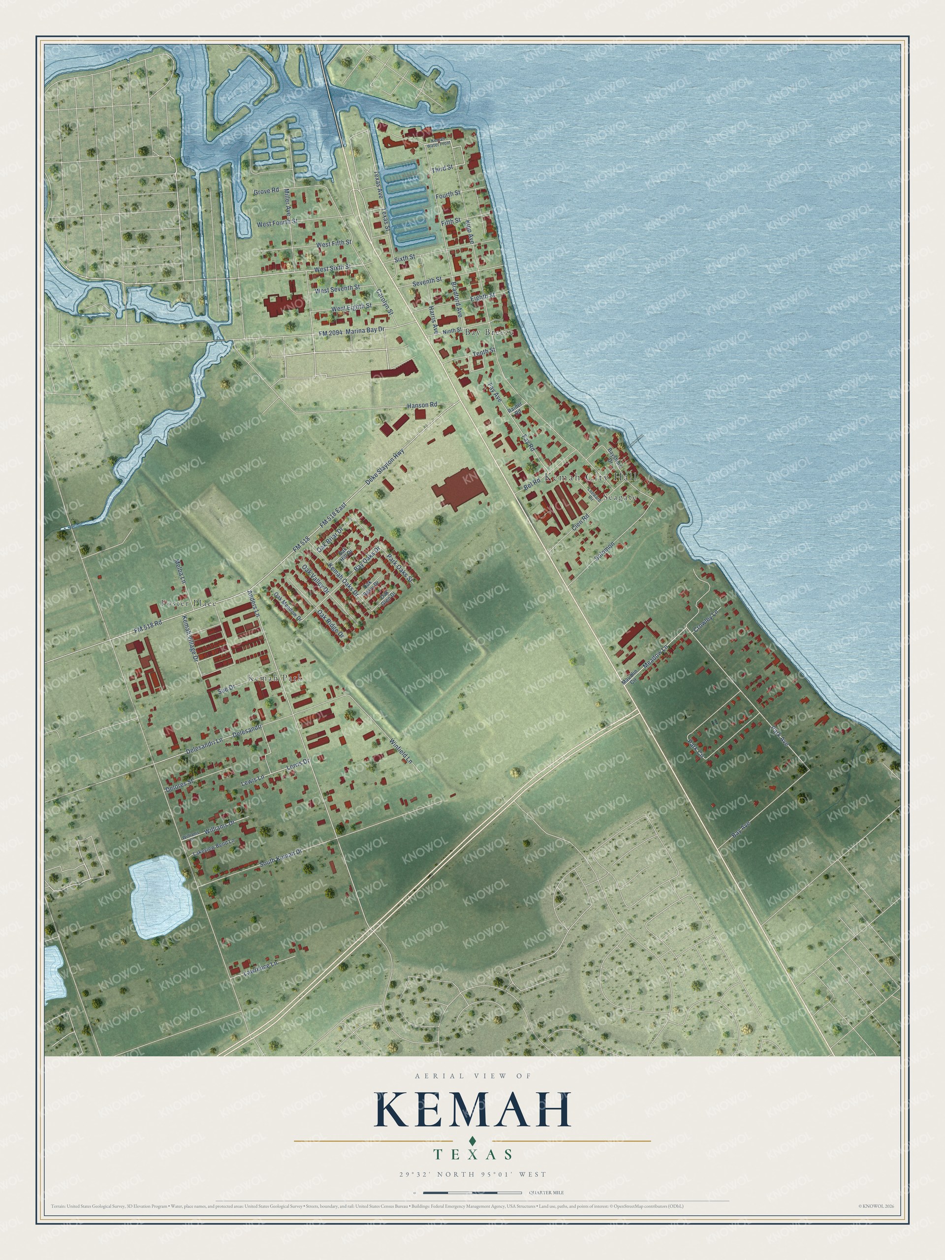 Watermarked full-map preview of Kemah, Texas