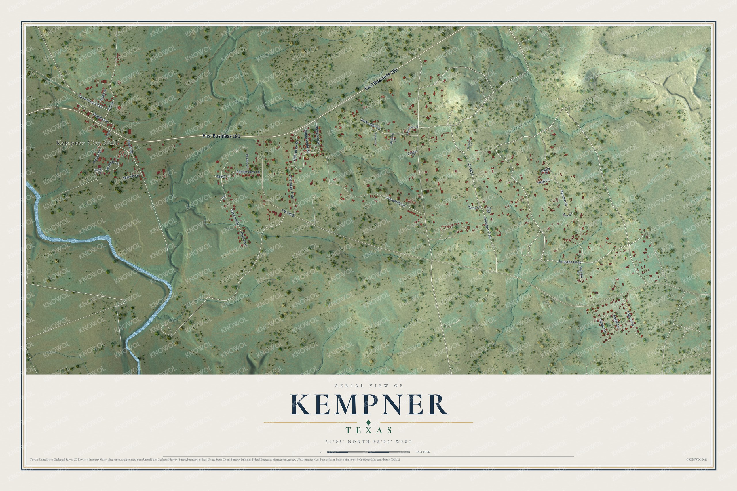 Watermarked full-map preview of Kempner, Texas