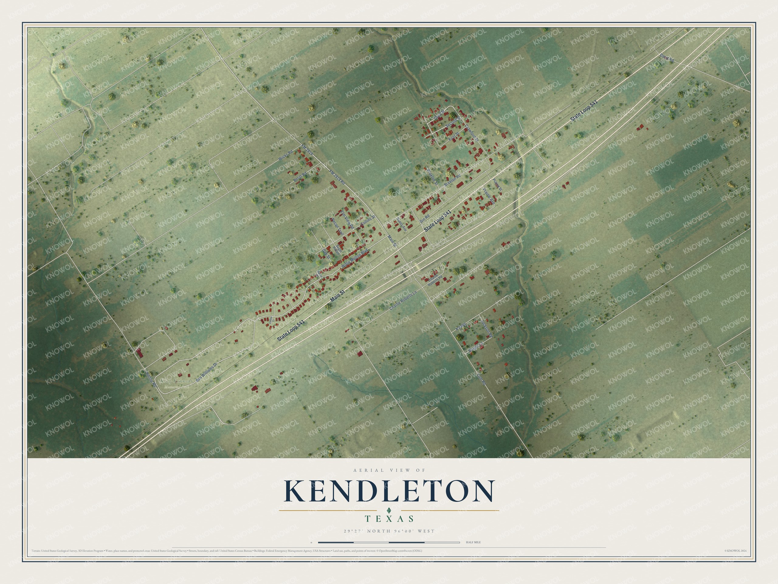 Watermarked full-map preview of Kendleton, Texas