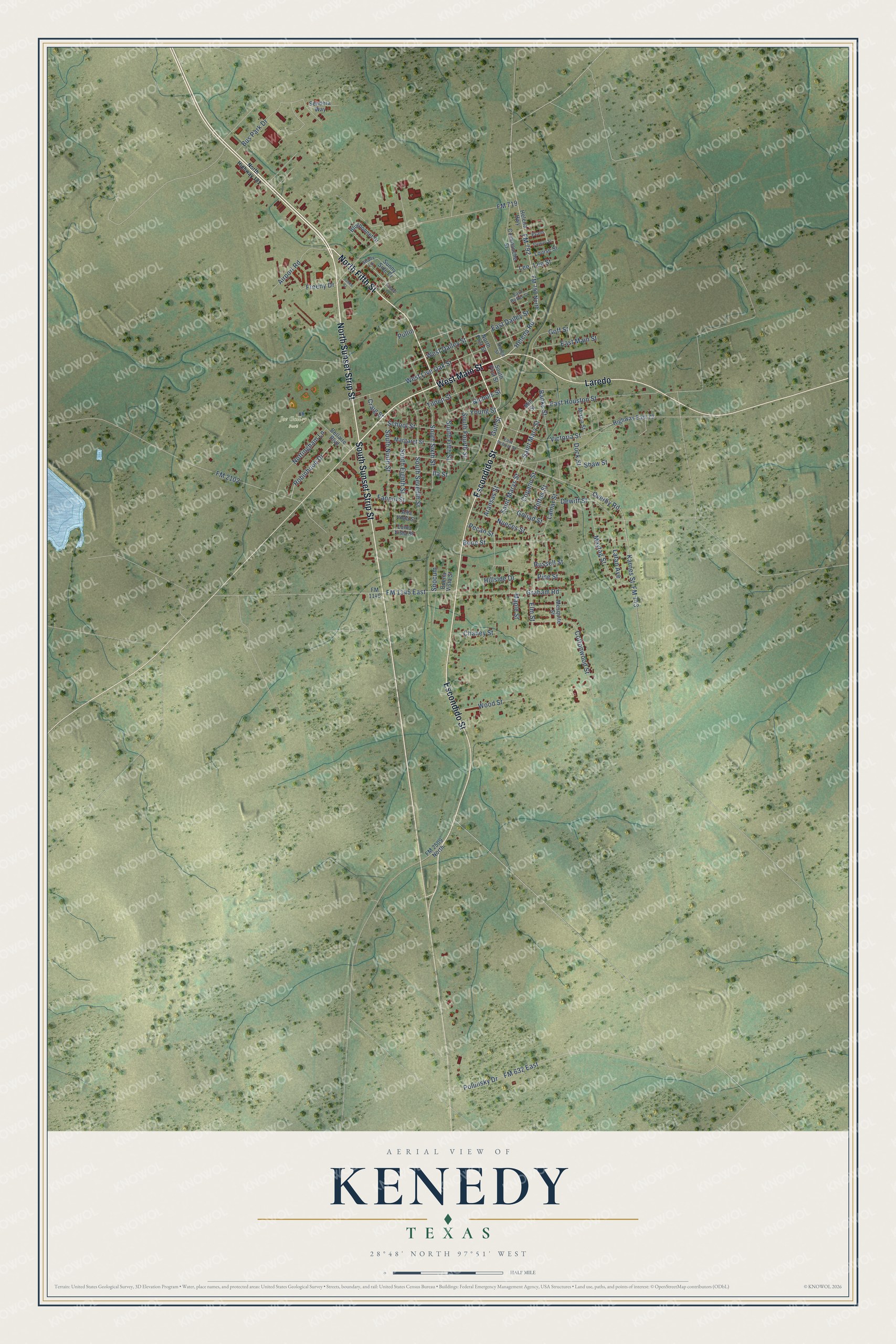 Watermarked full-map preview of Kenedy, Texas