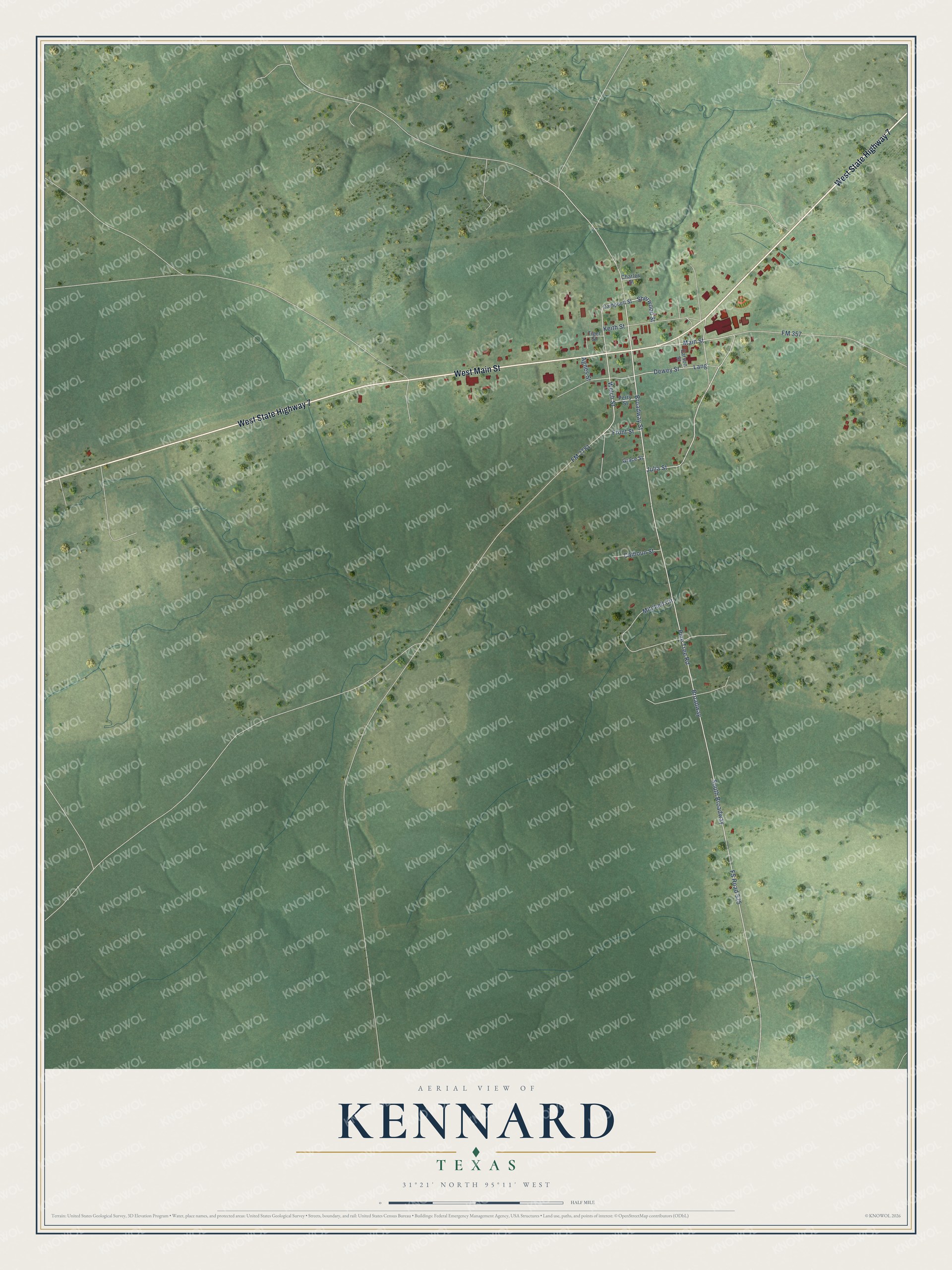 Watermarked full-map preview of Kennard, Texas