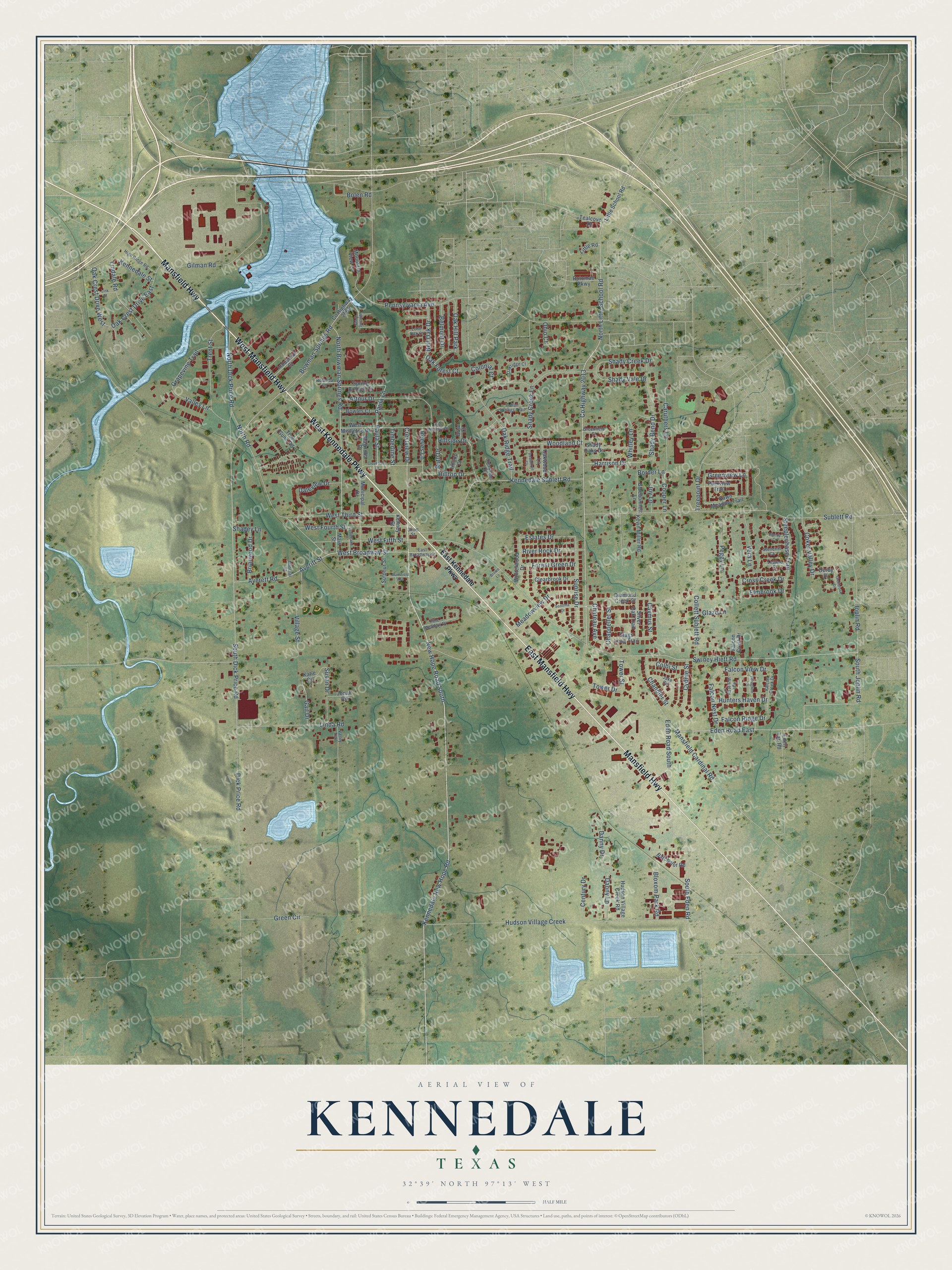 Watermarked full-map preview of Kennedale, Texas