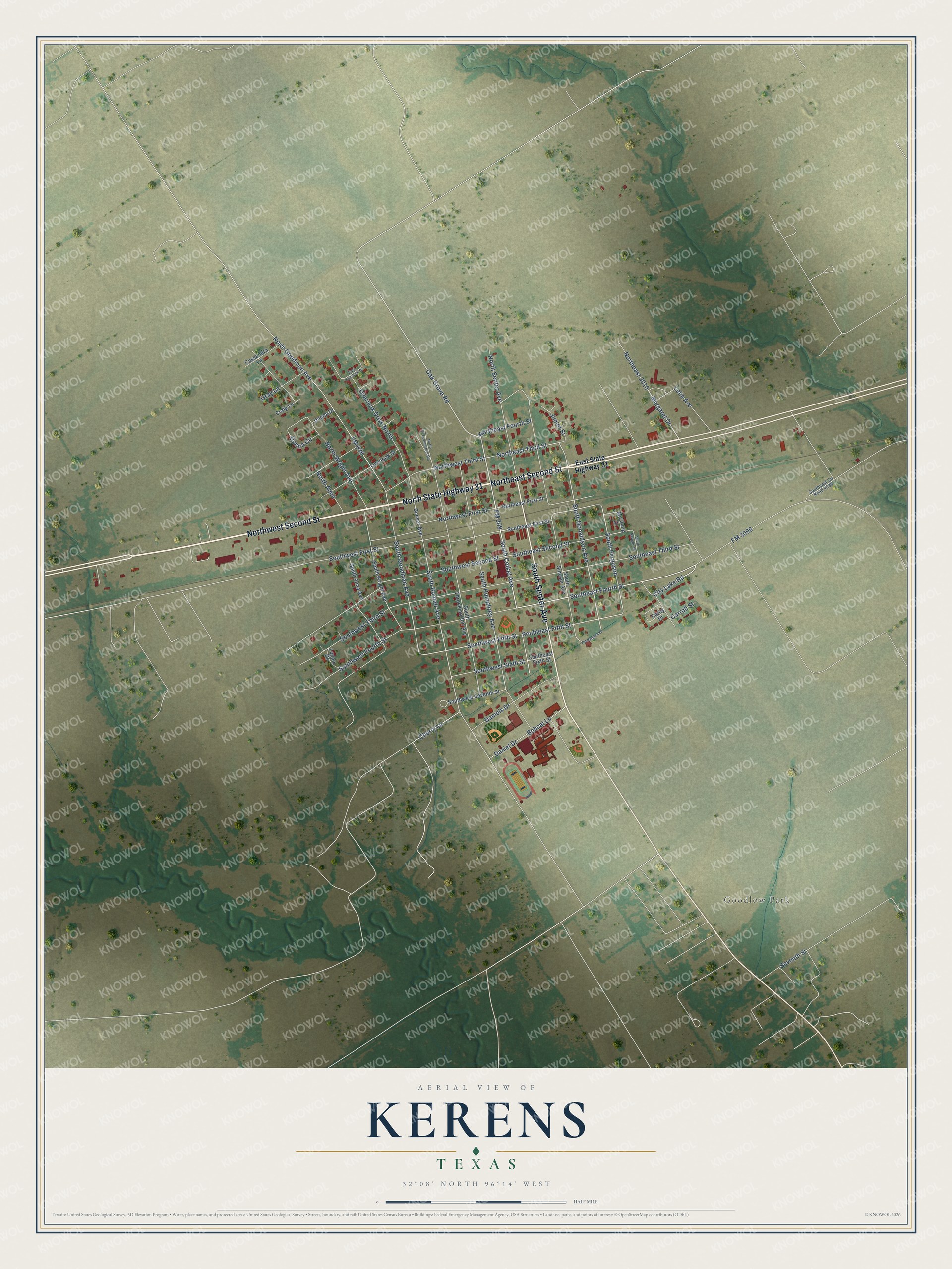 Watermarked full-map preview of Kerens, Texas