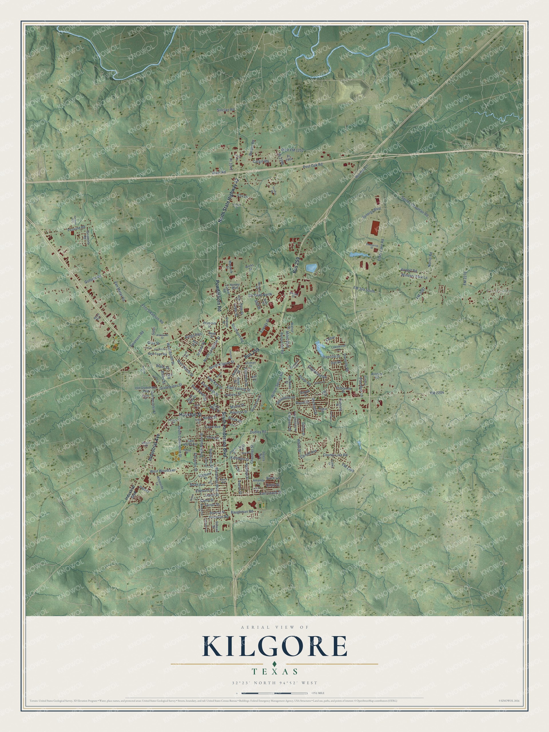 Watermarked full-map preview of Kilgore, Texas