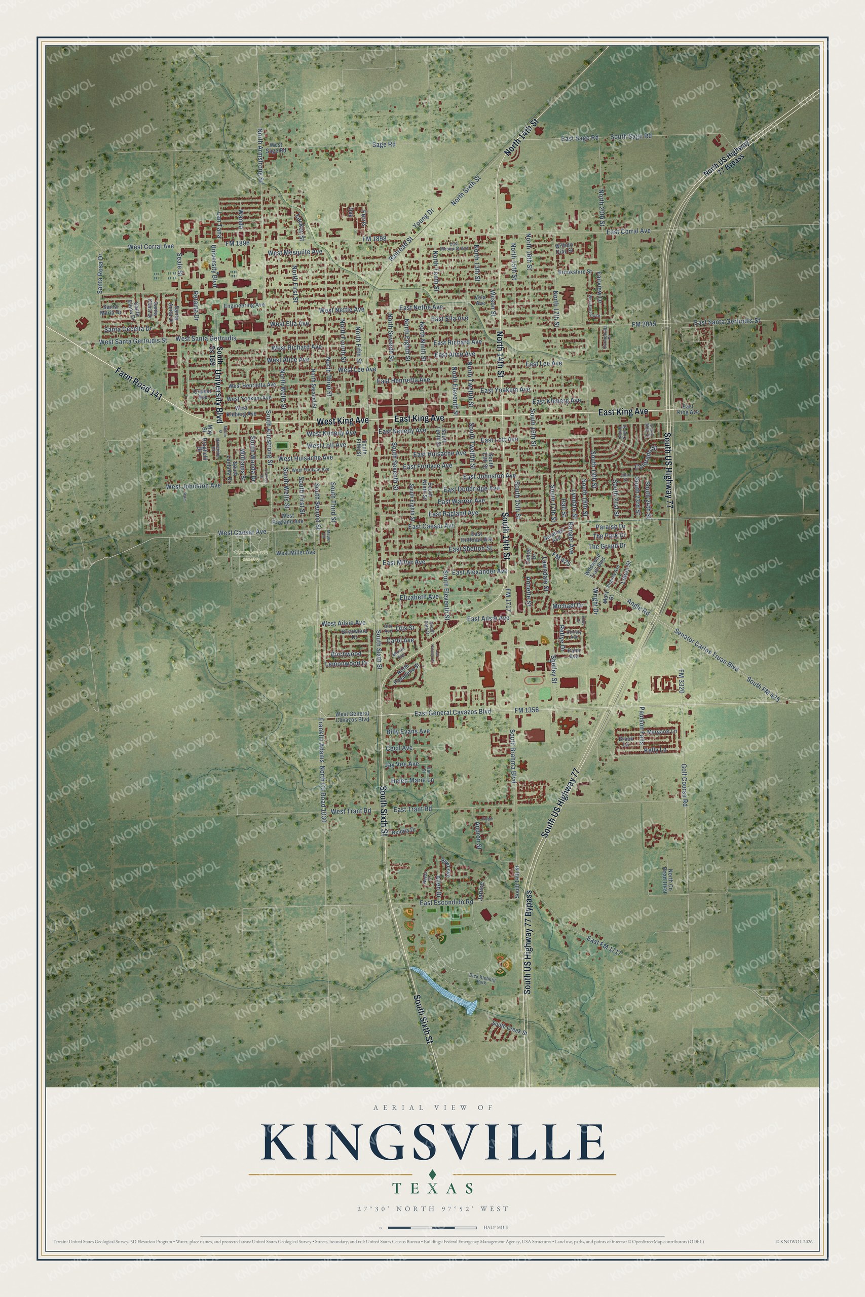 Watermarked full-map preview of Kingsville, Texas