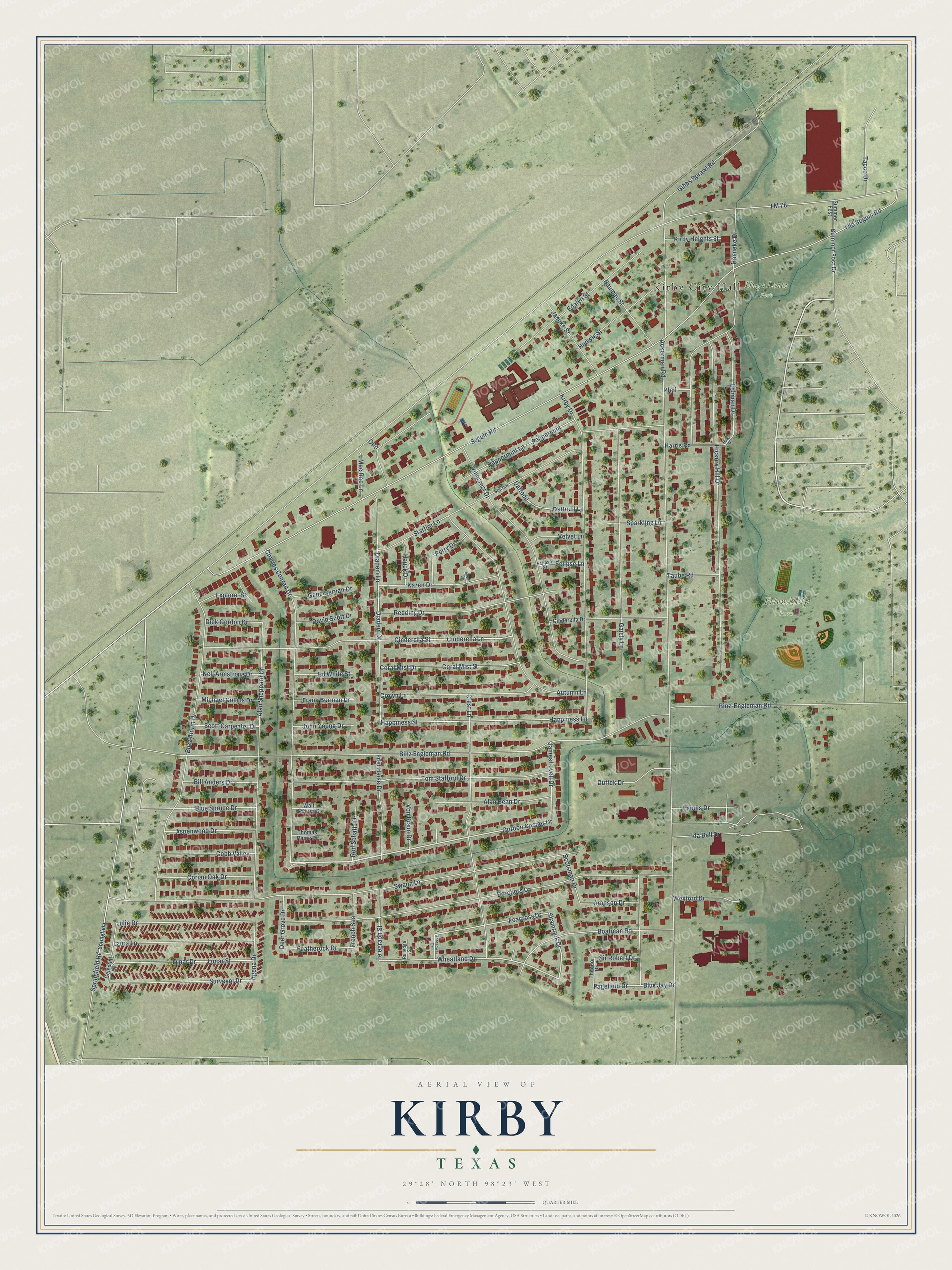 Watermarked full-map preview of Kirby, Texas