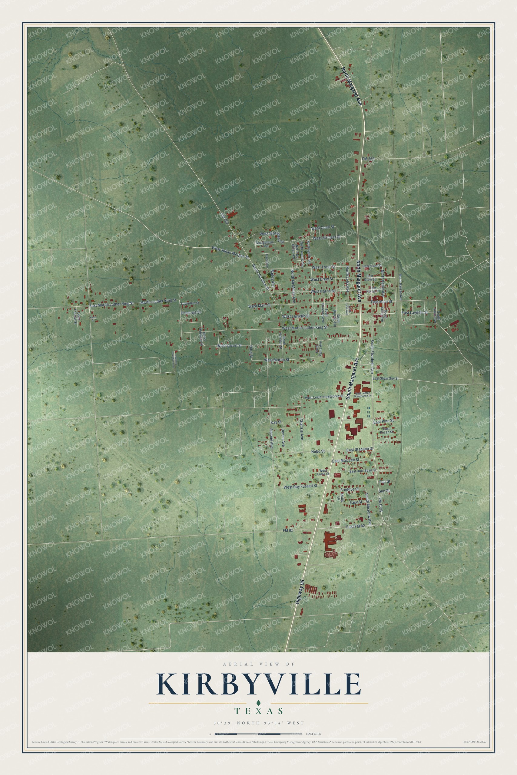 Watermarked full-map preview of Kirbyville, Texas