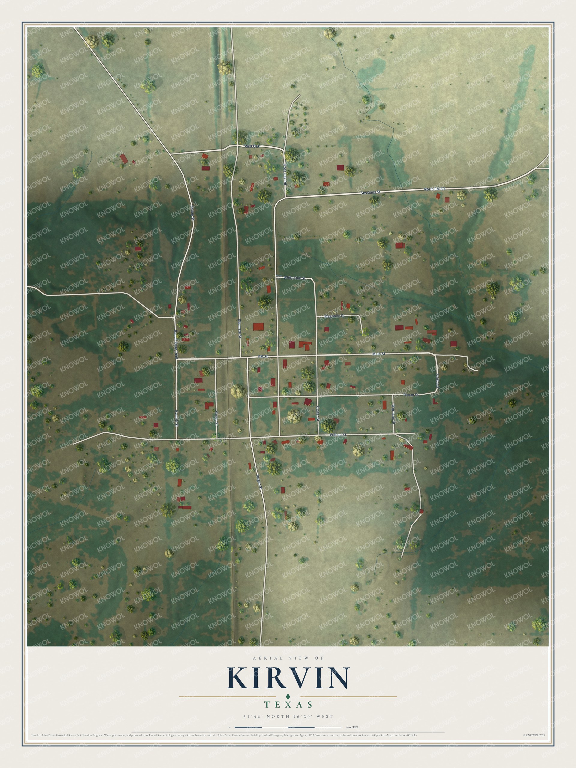 Watermarked full-map preview of Kirvin, Texas
