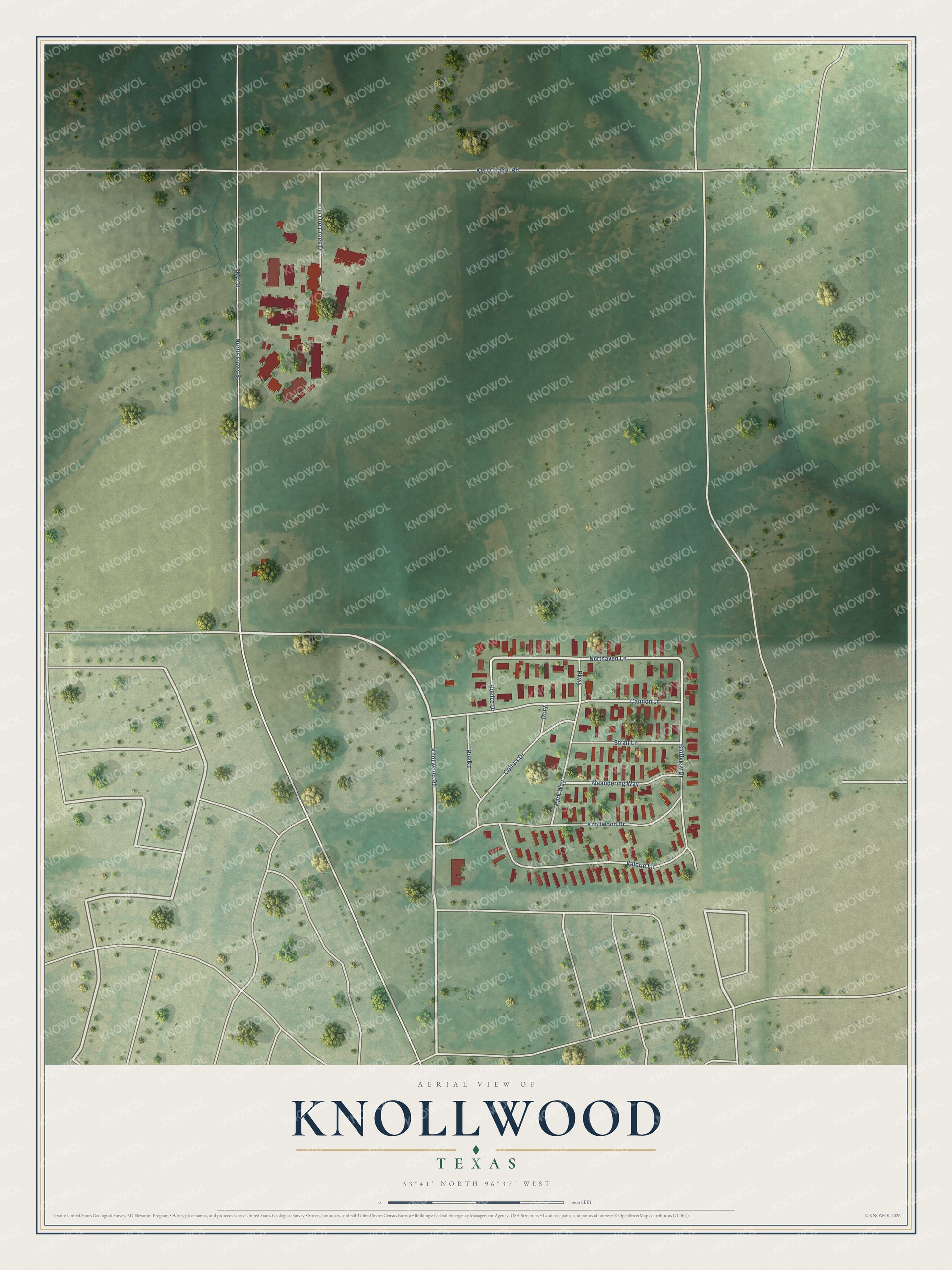 Watermarked full-map preview of Knollwood, Texas