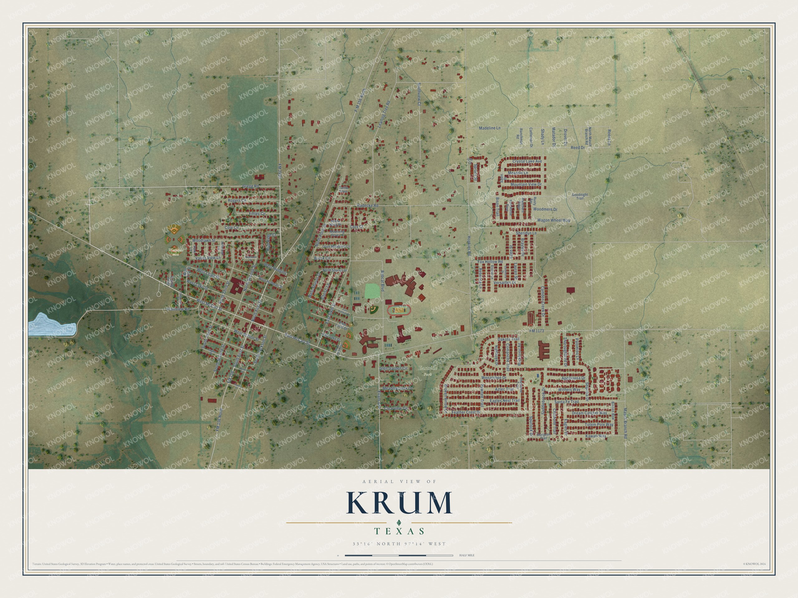 Watermarked full-map preview of Krum, Texas