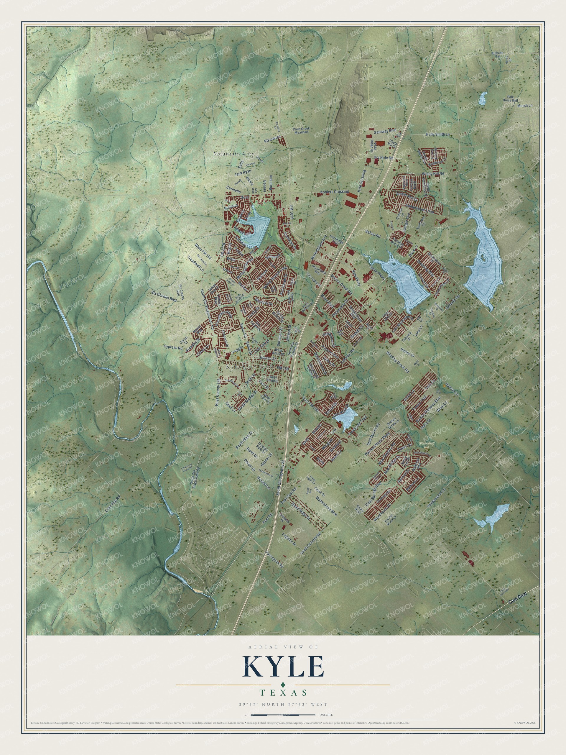 Watermarked full-map preview of Kyle, Texas