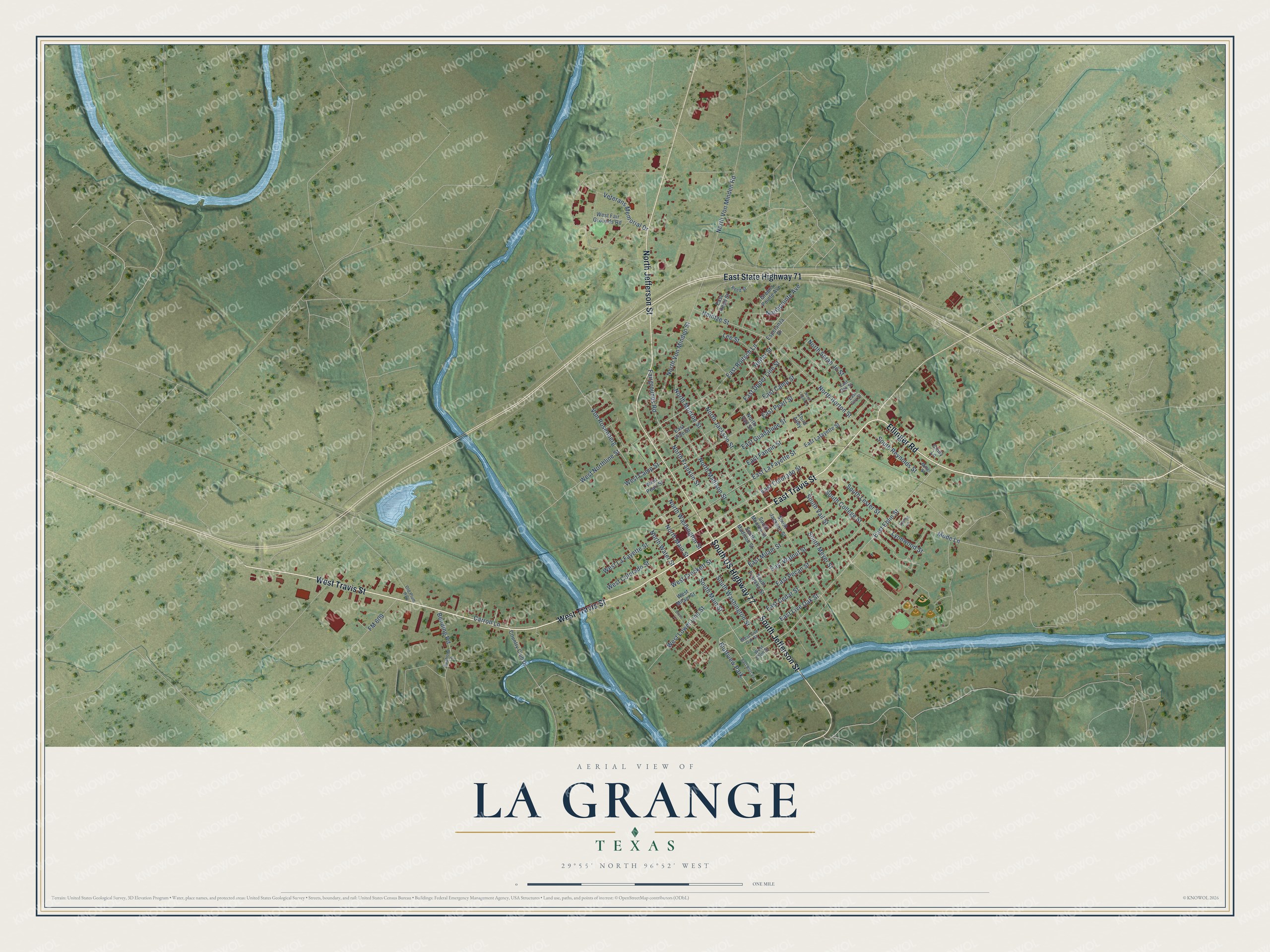 Watermarked full-map preview of La Grange, Texas