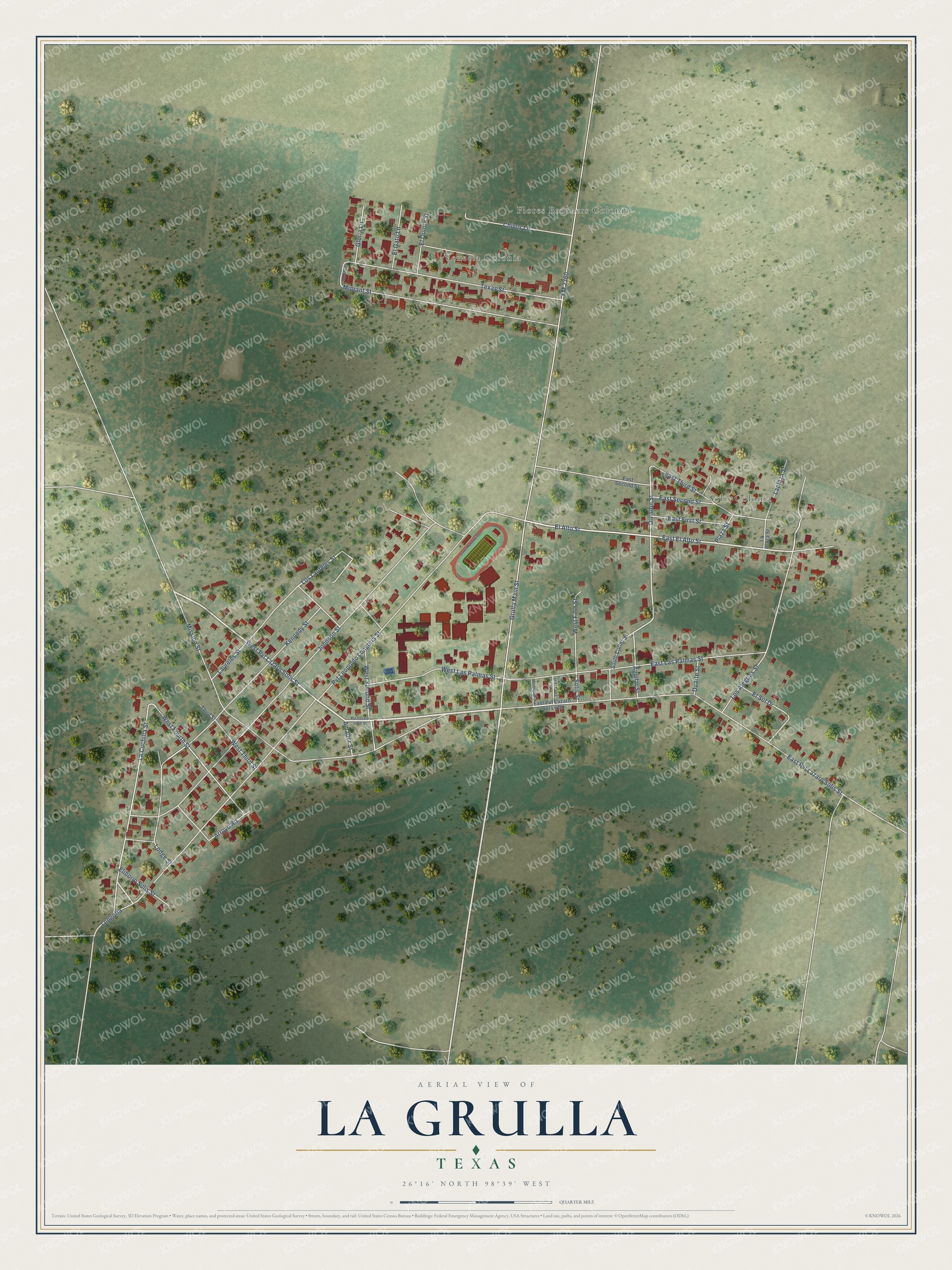 Watermarked full-map preview of La Grulla, Texas