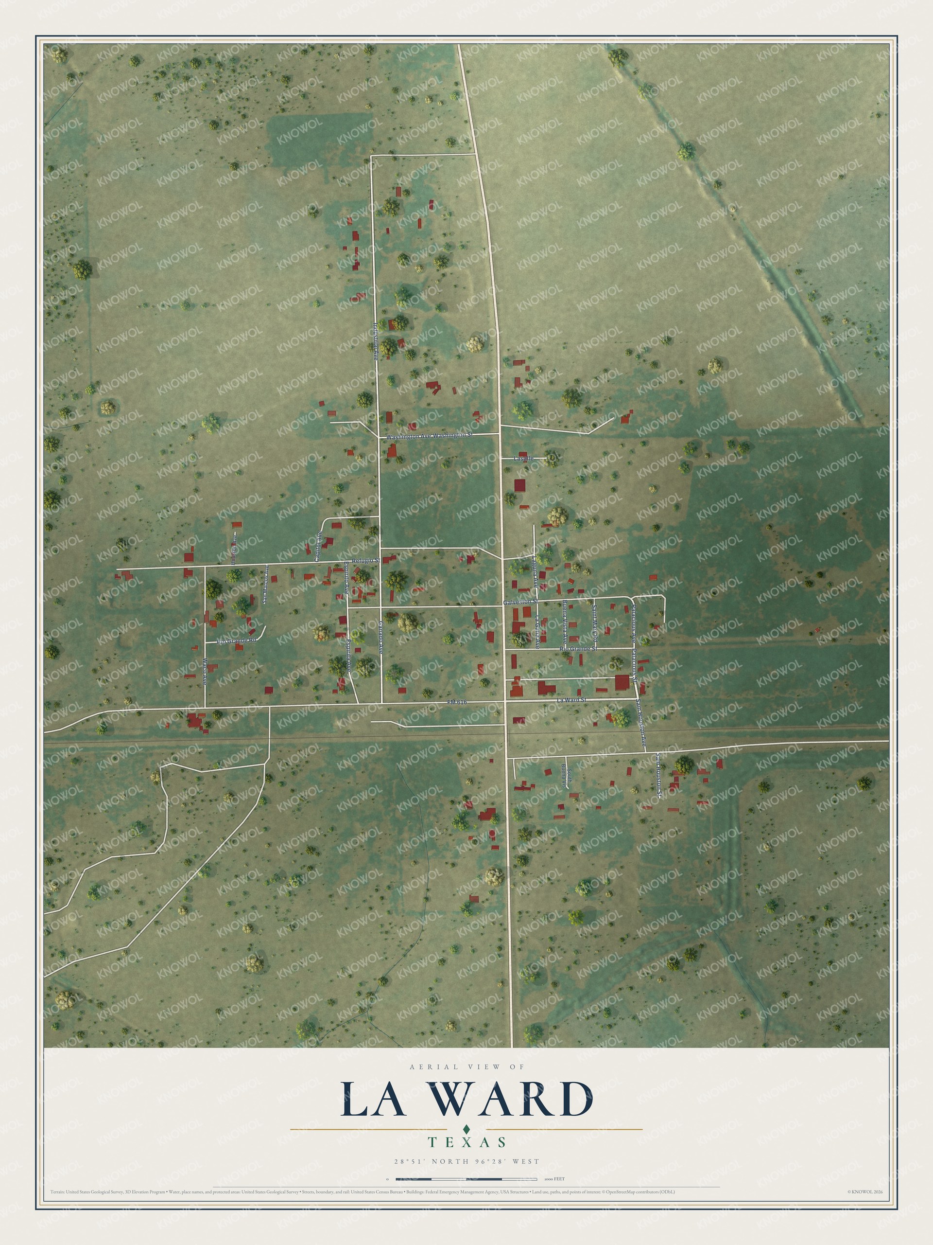 Watermarked full-map preview of La Ward, Texas
