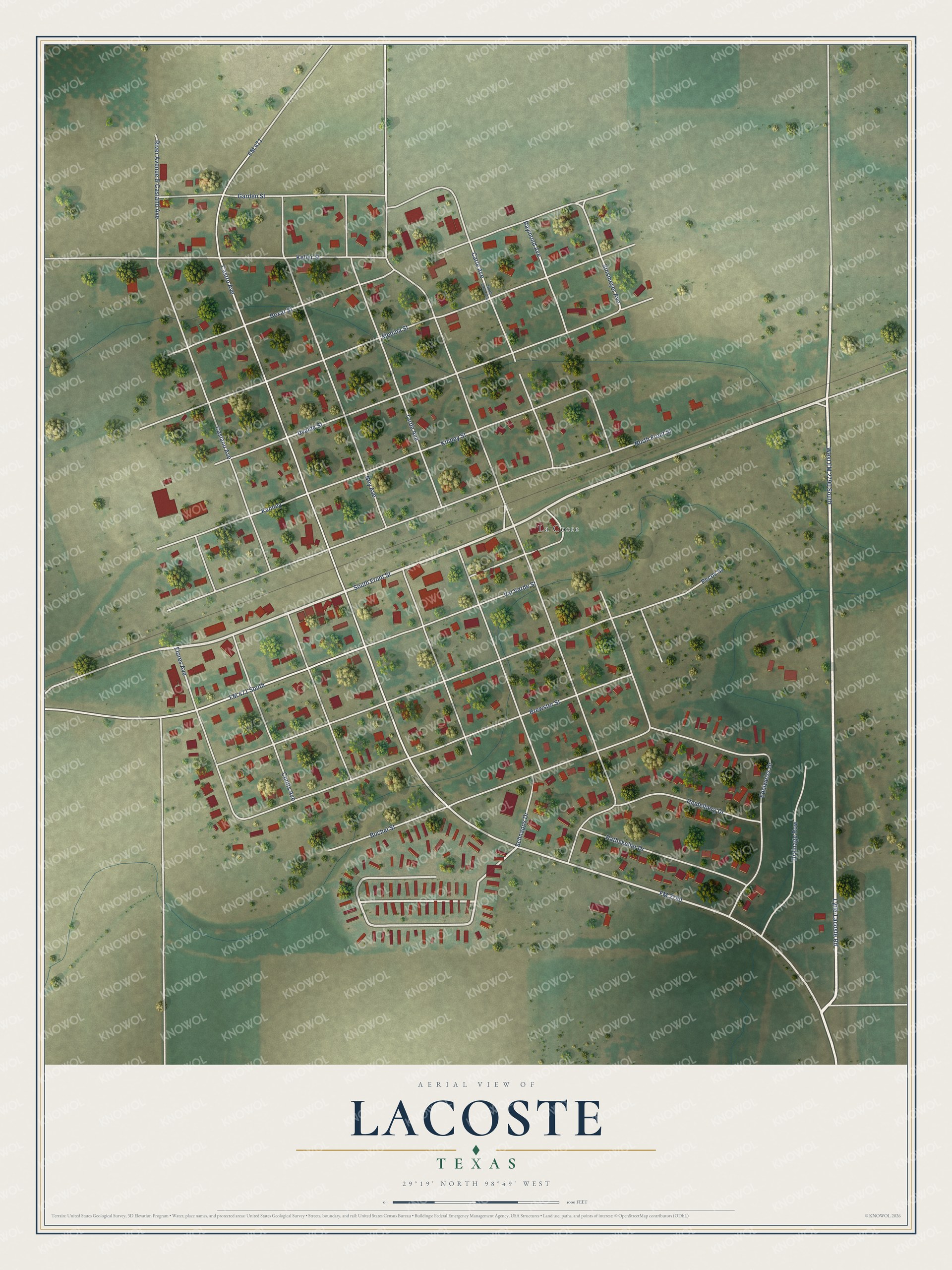Watermarked full-map preview of LaCoste, Texas