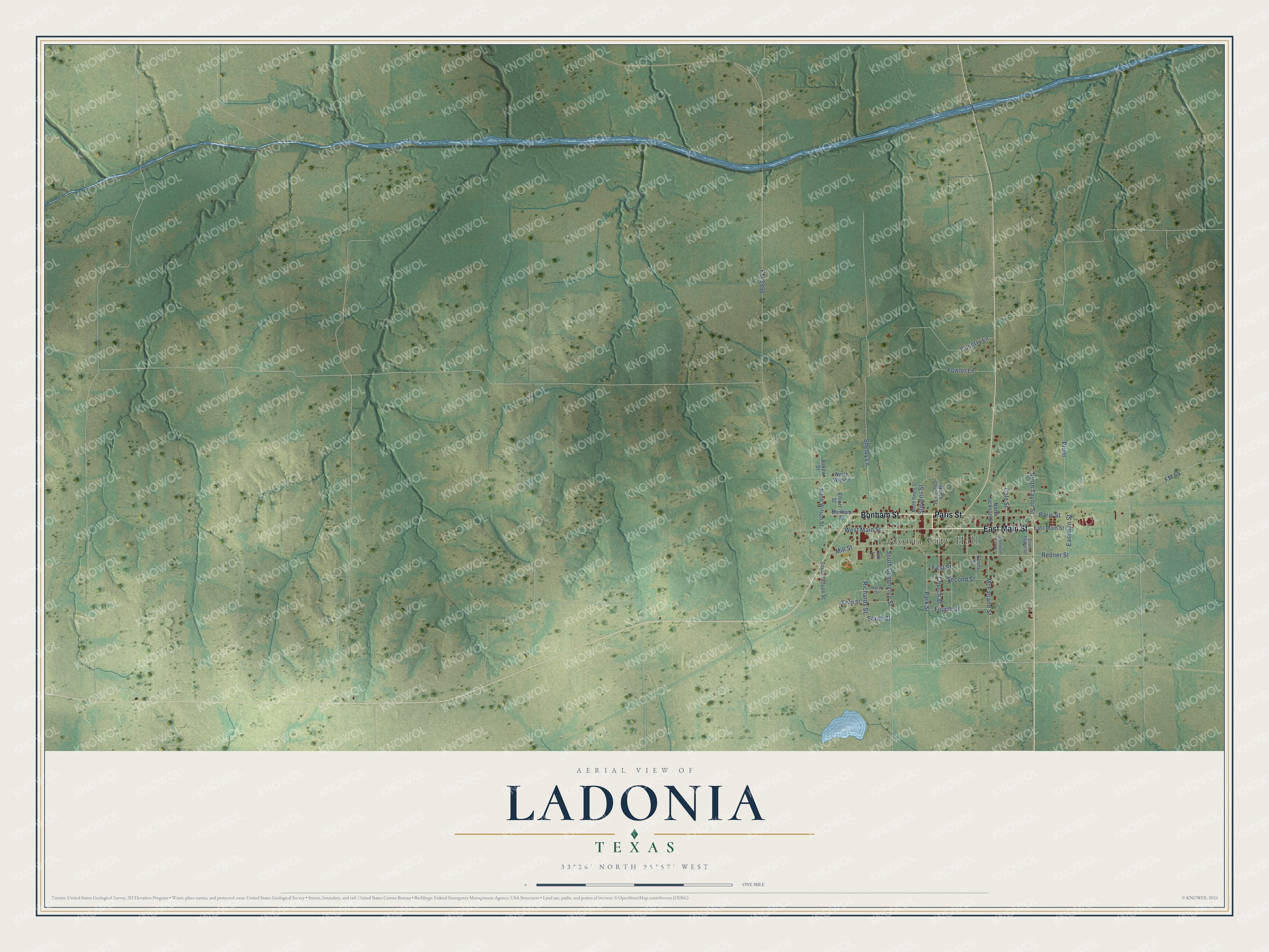 Watermarked full-map preview of Ladonia, Texas
