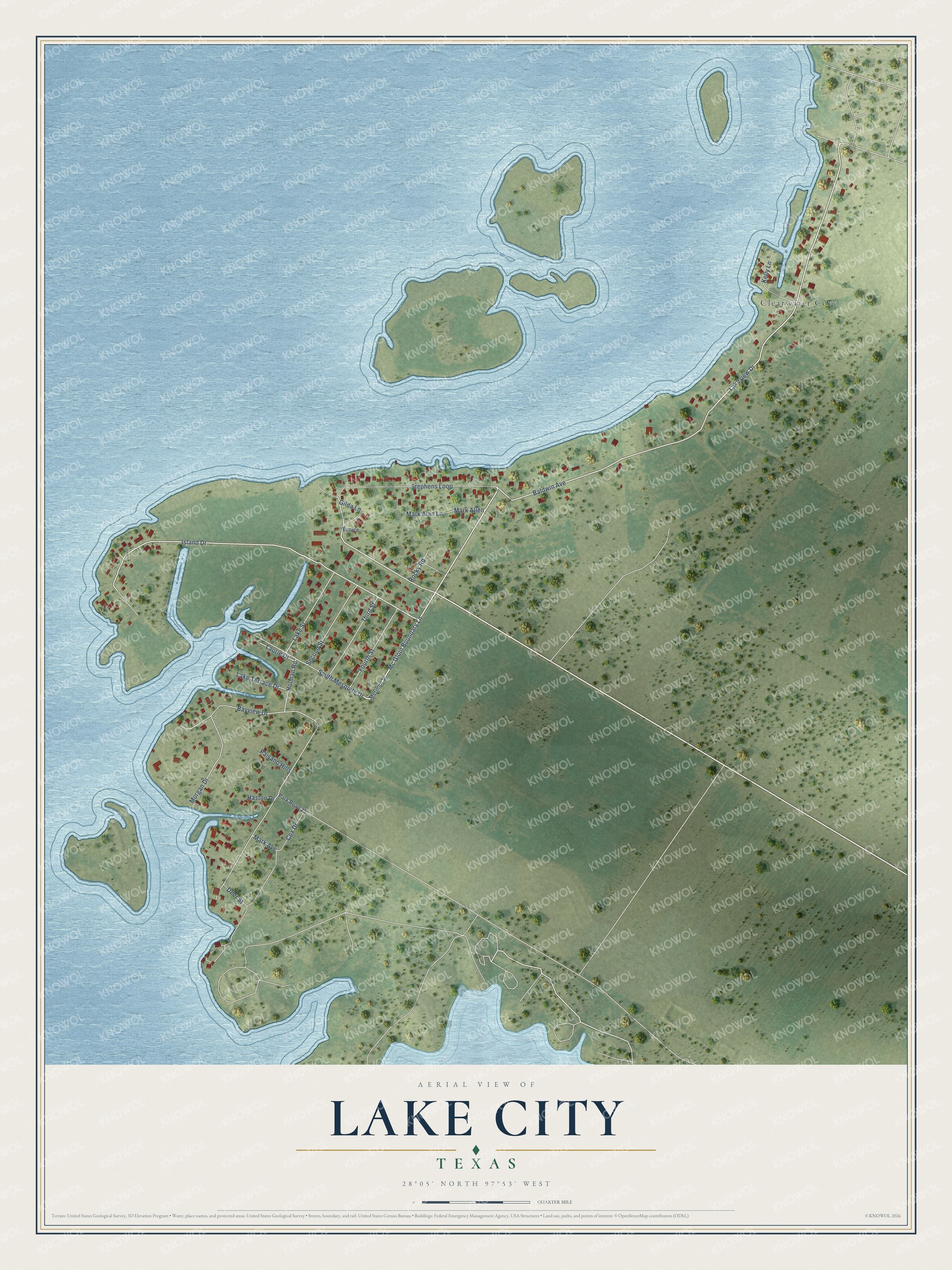 Watermarked full-map preview of Lake City, Texas