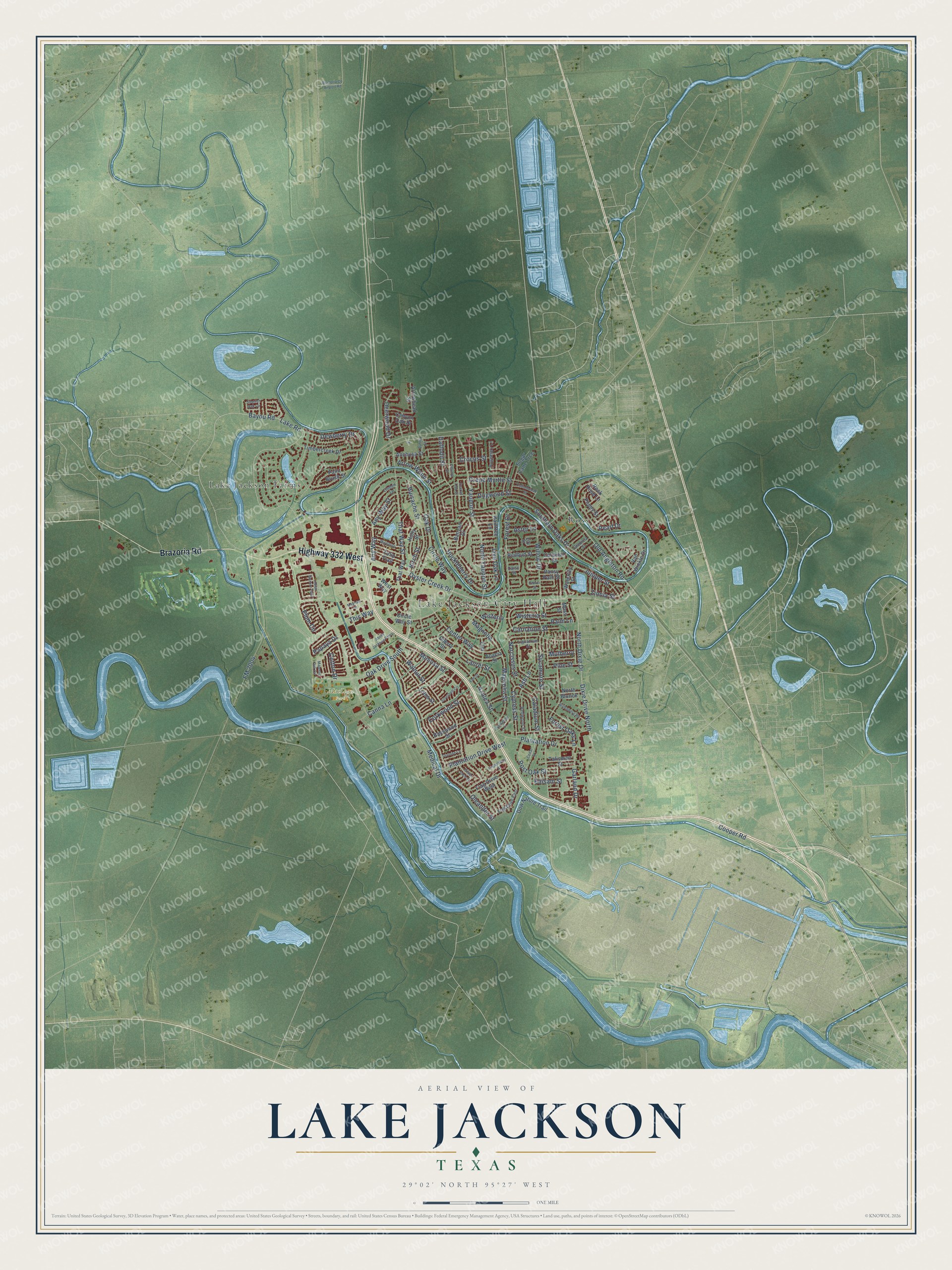 Watermarked full-map preview of Lake Jackson, Texas