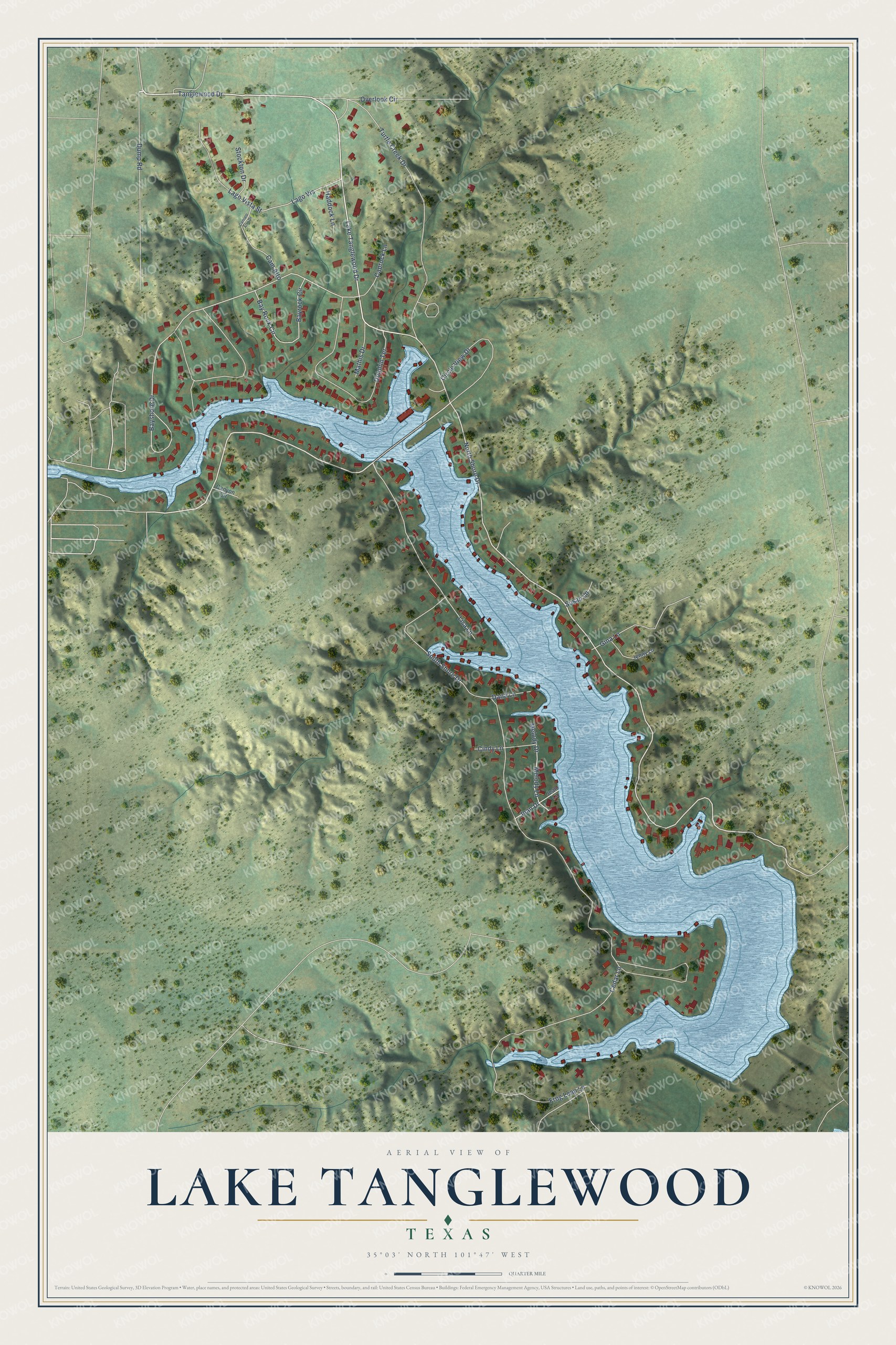 Watermarked full-map preview of Lake Tanglewood, Texas