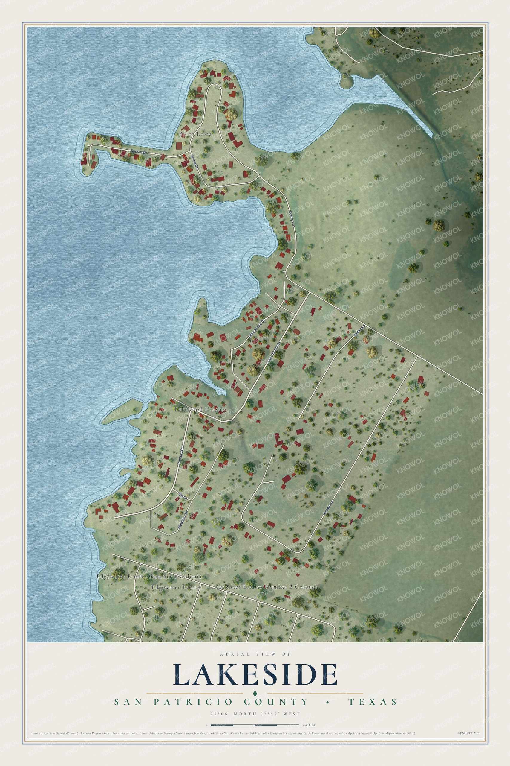 Watermarked full-map preview of Lakeside, Texas