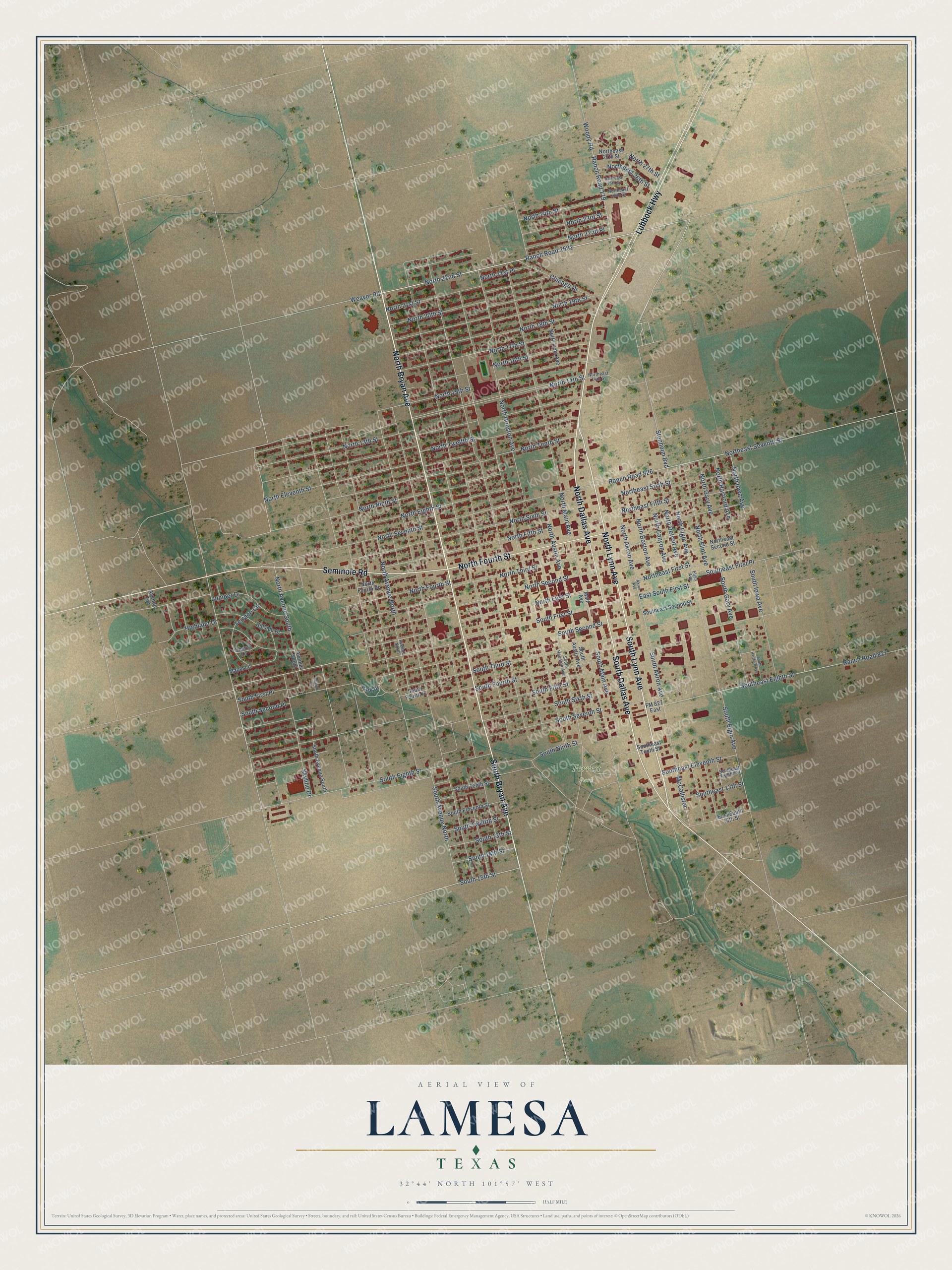 Watermarked full-map preview of Lamesa, Texas