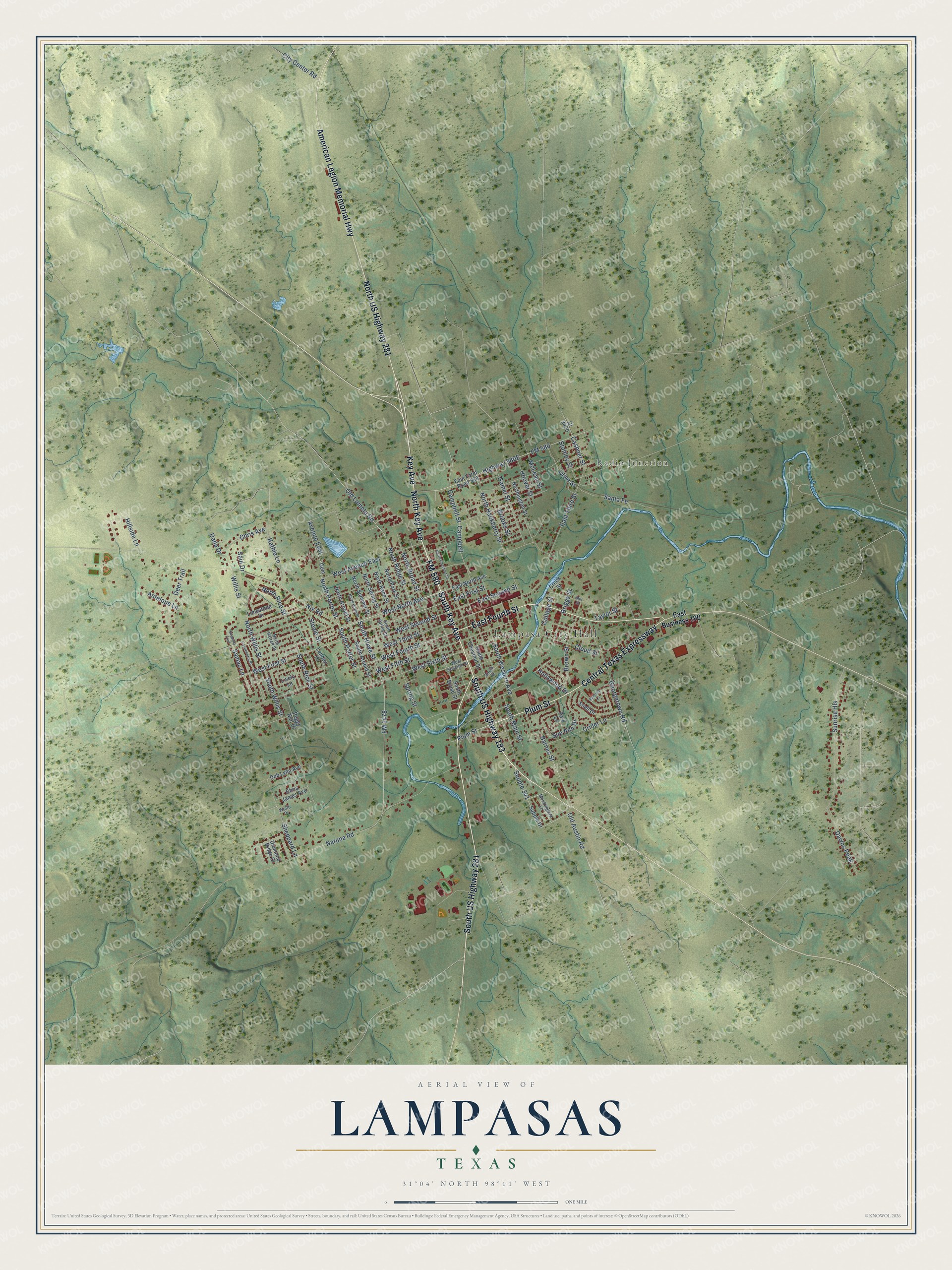 Watermarked full-map preview of Lampasas, Texas