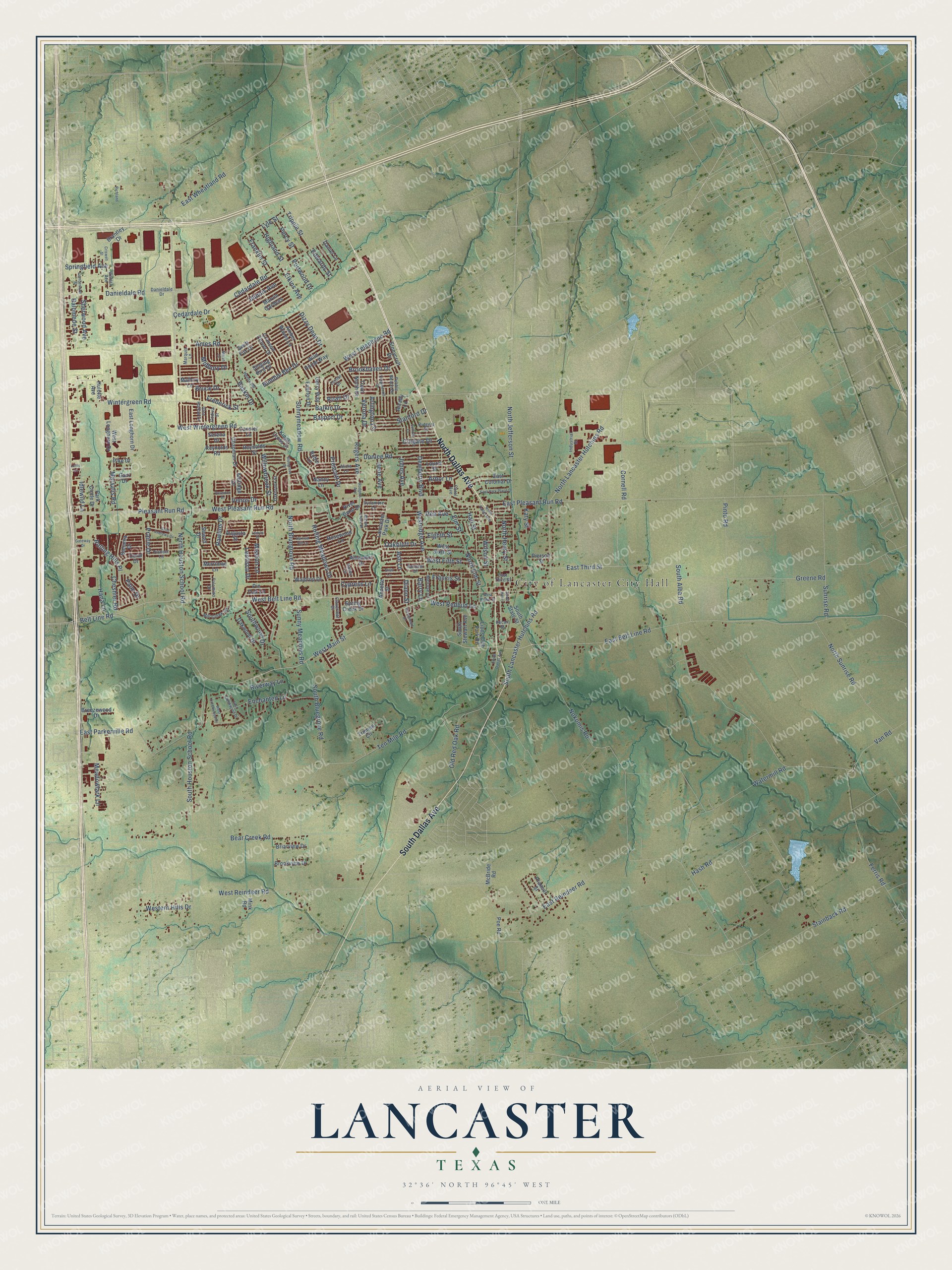 Watermarked full-map preview of Lancaster, Texas