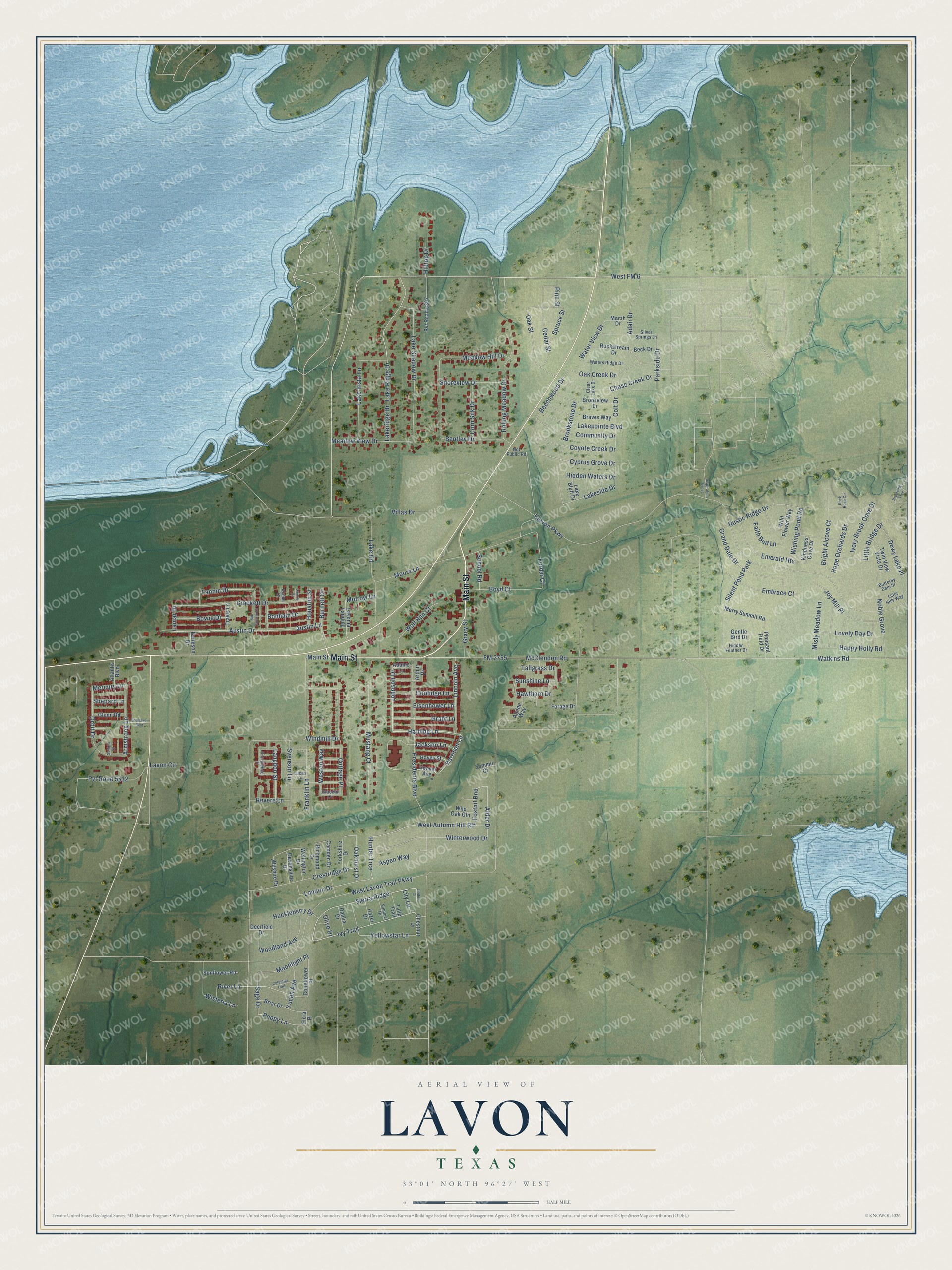 Watermarked full-map preview of Lavon, Texas