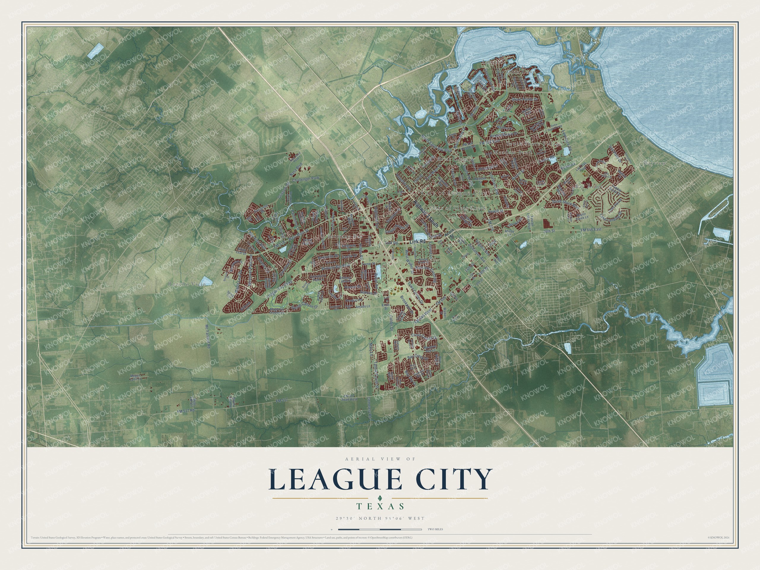 Watermarked full-map preview of League City, Texas