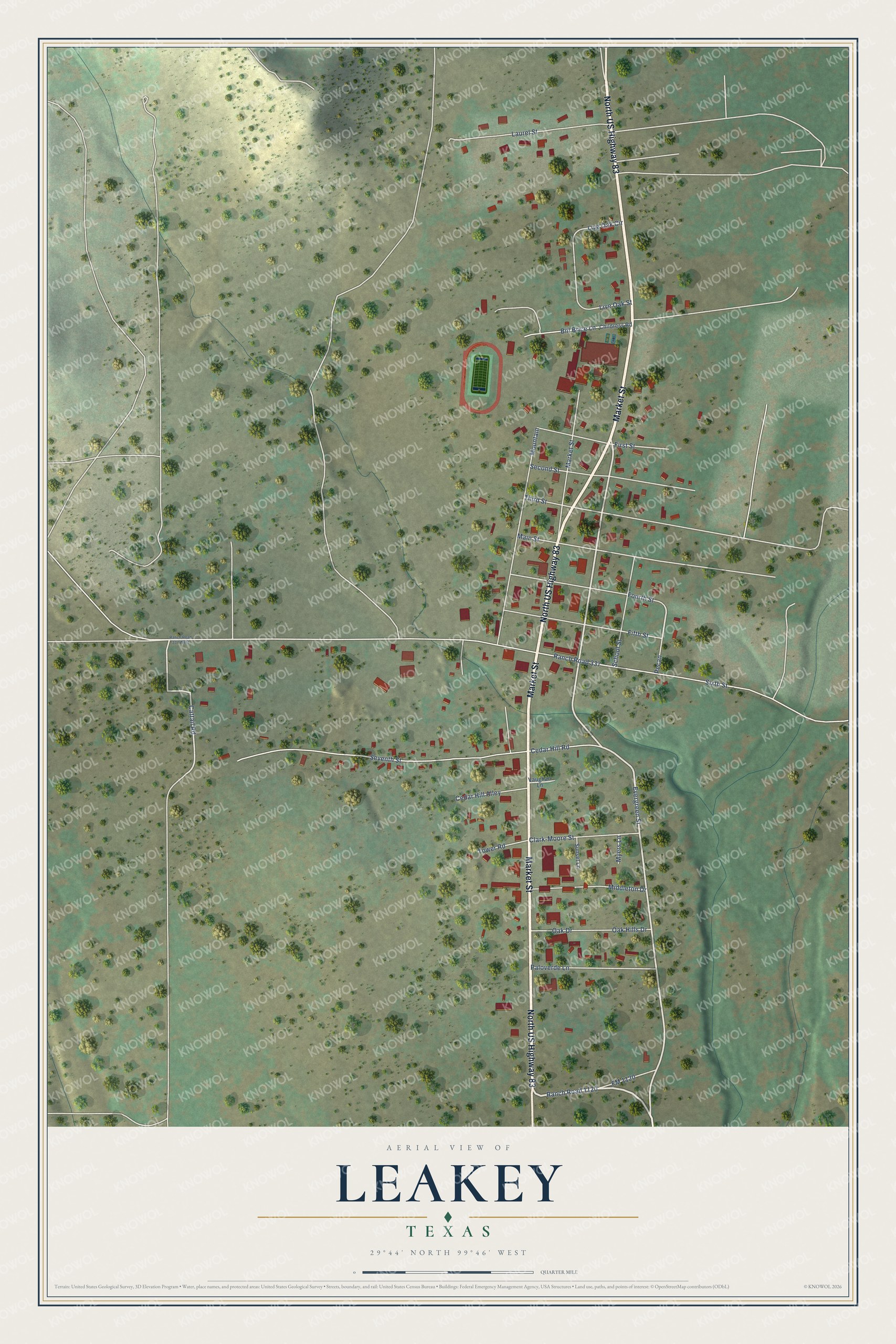 Watermarked full-map preview of Leakey, Texas
