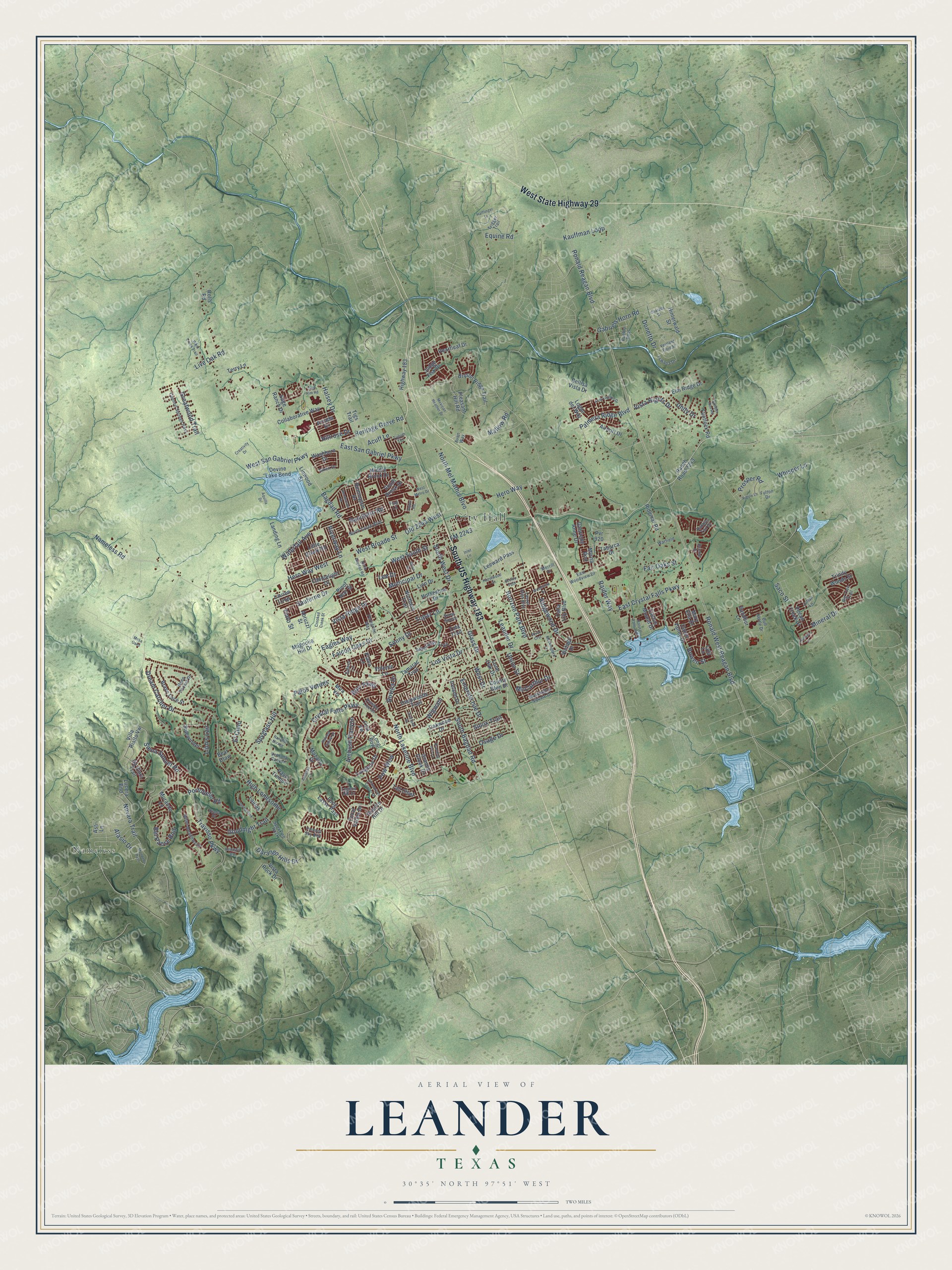 Watermarked full-map preview of Leander, Texas