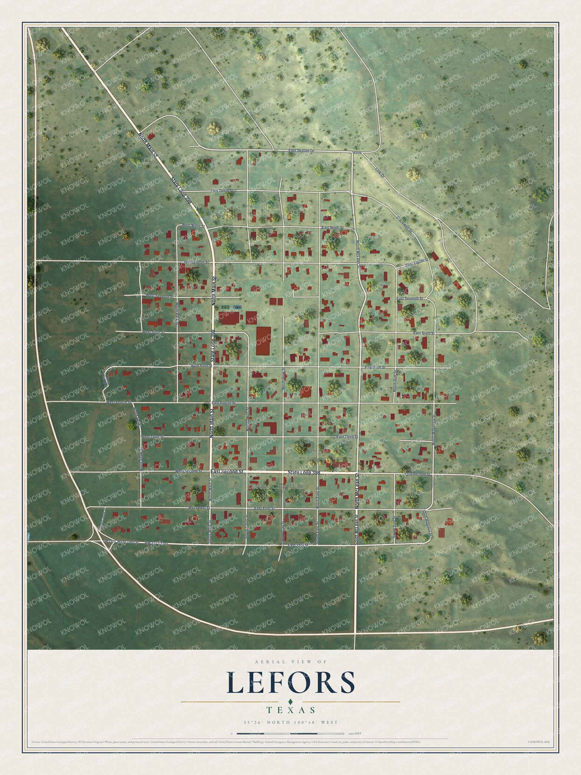 Watermarked full-map preview of Lefors, Texas