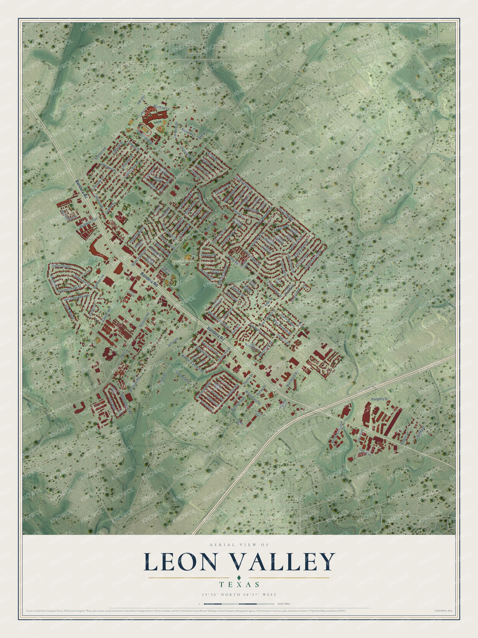 Watermarked full-map preview of Leon Valley, Texas