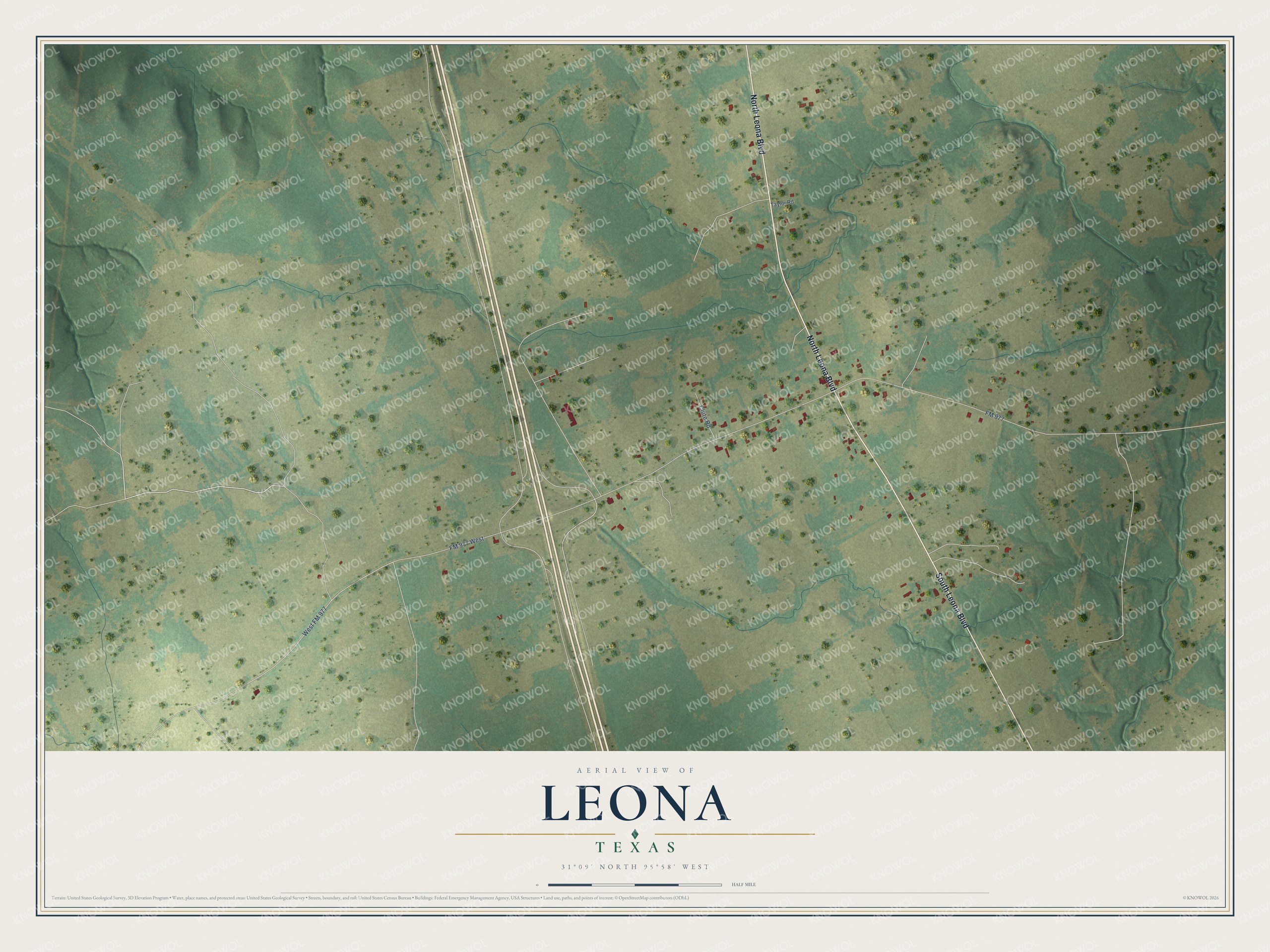 Watermarked full-map preview of Leona, Texas