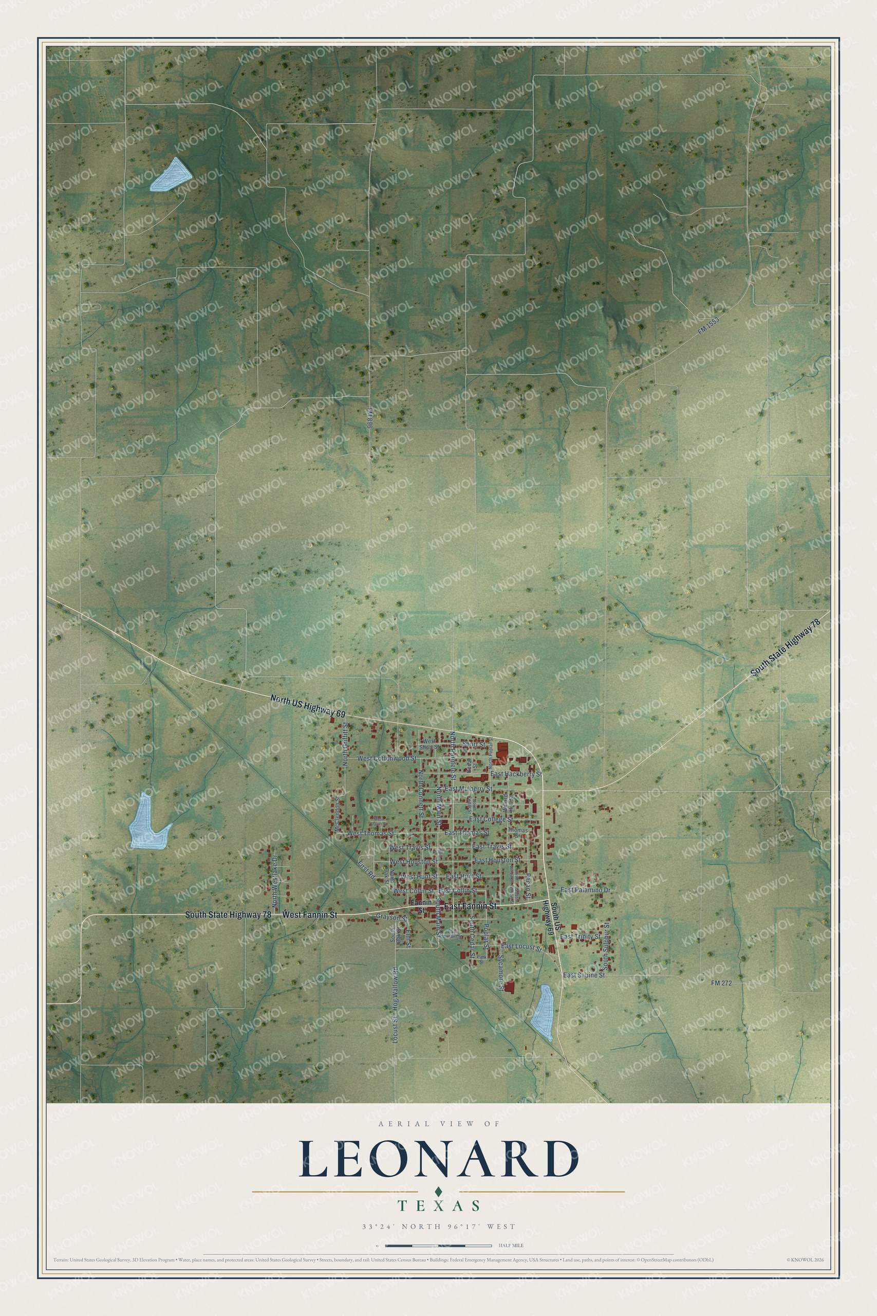 Watermarked full-map preview of Leonard, Texas
