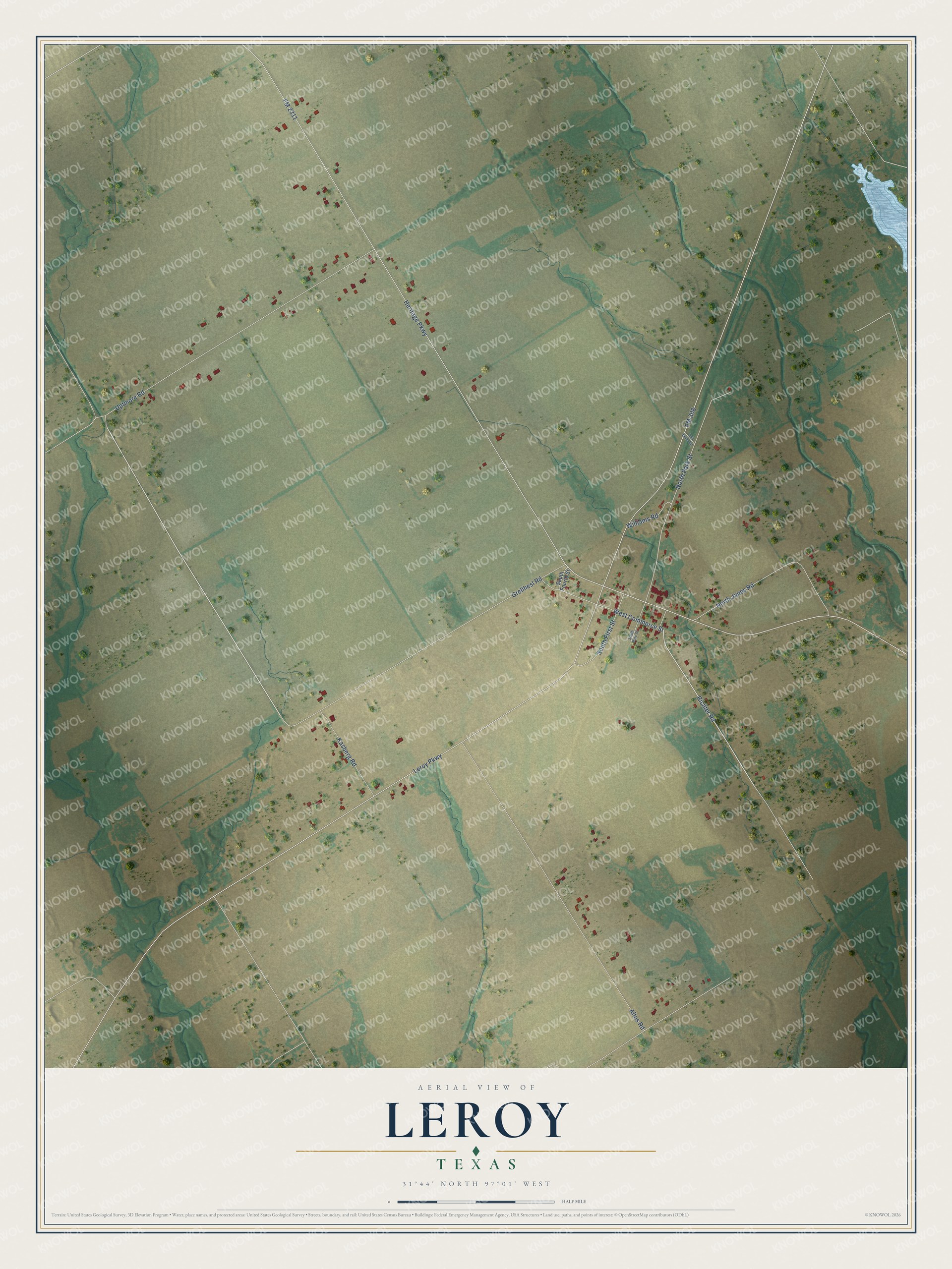 Watermarked full-map preview of Leroy, Texas